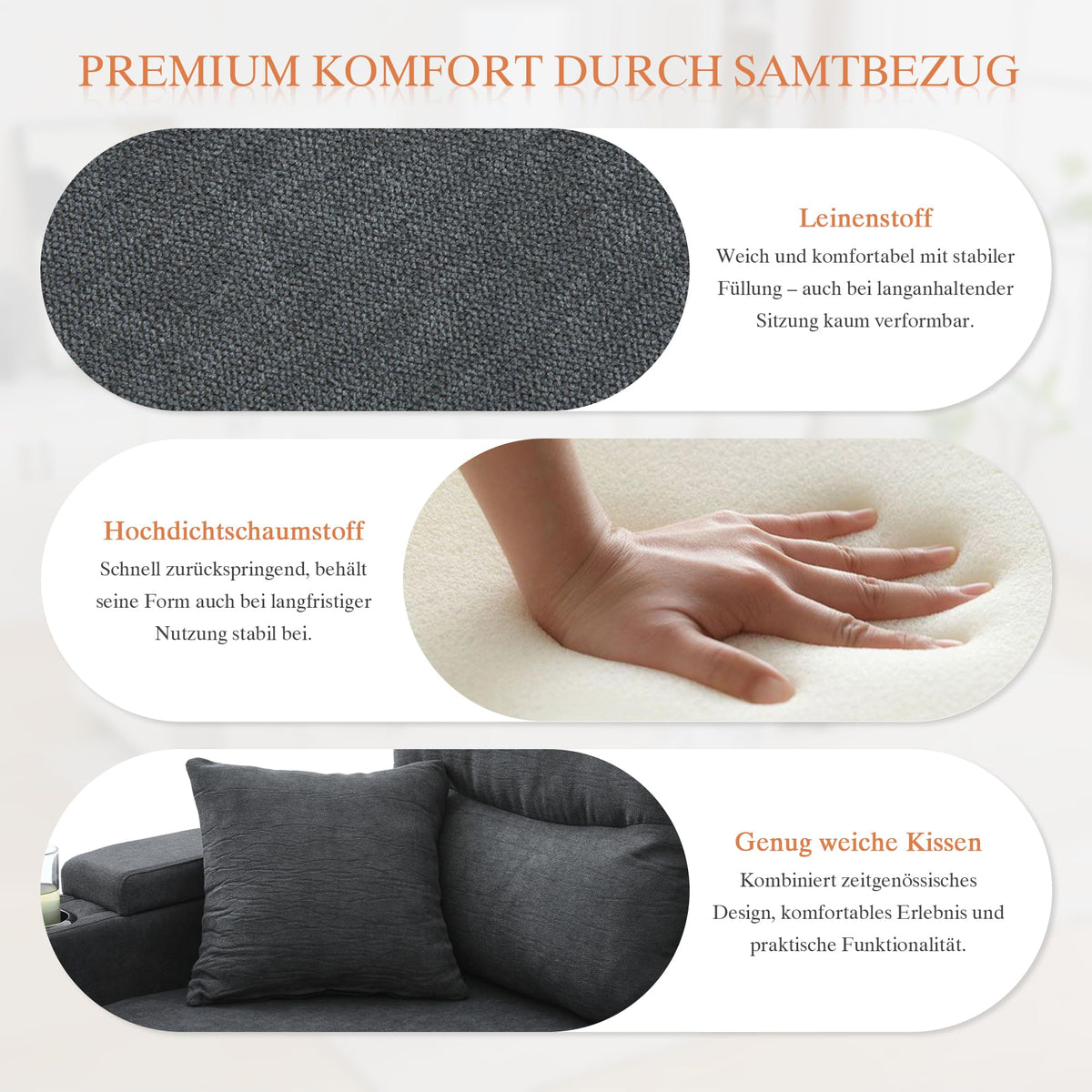 Dolamaní Sofá moderno de 4 plazas de tela de lino con espacio de almacenamiento y función de dormir, sofá cama con cajonera extensible en forma de L para casa y salón (beige B)