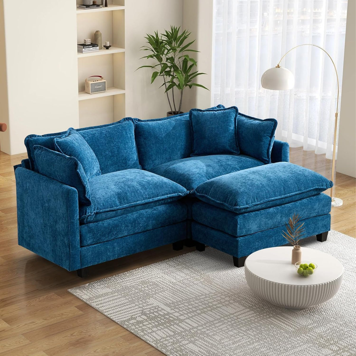 Sofá Modular Modular de 380.0 cm en Forma de L, sofás Convertibles de Gran tamaño, sofá de felpilla de 4 plazas con Asiento Profundo SleeperCloud con Almohadas y 2 otomanas para Sala de