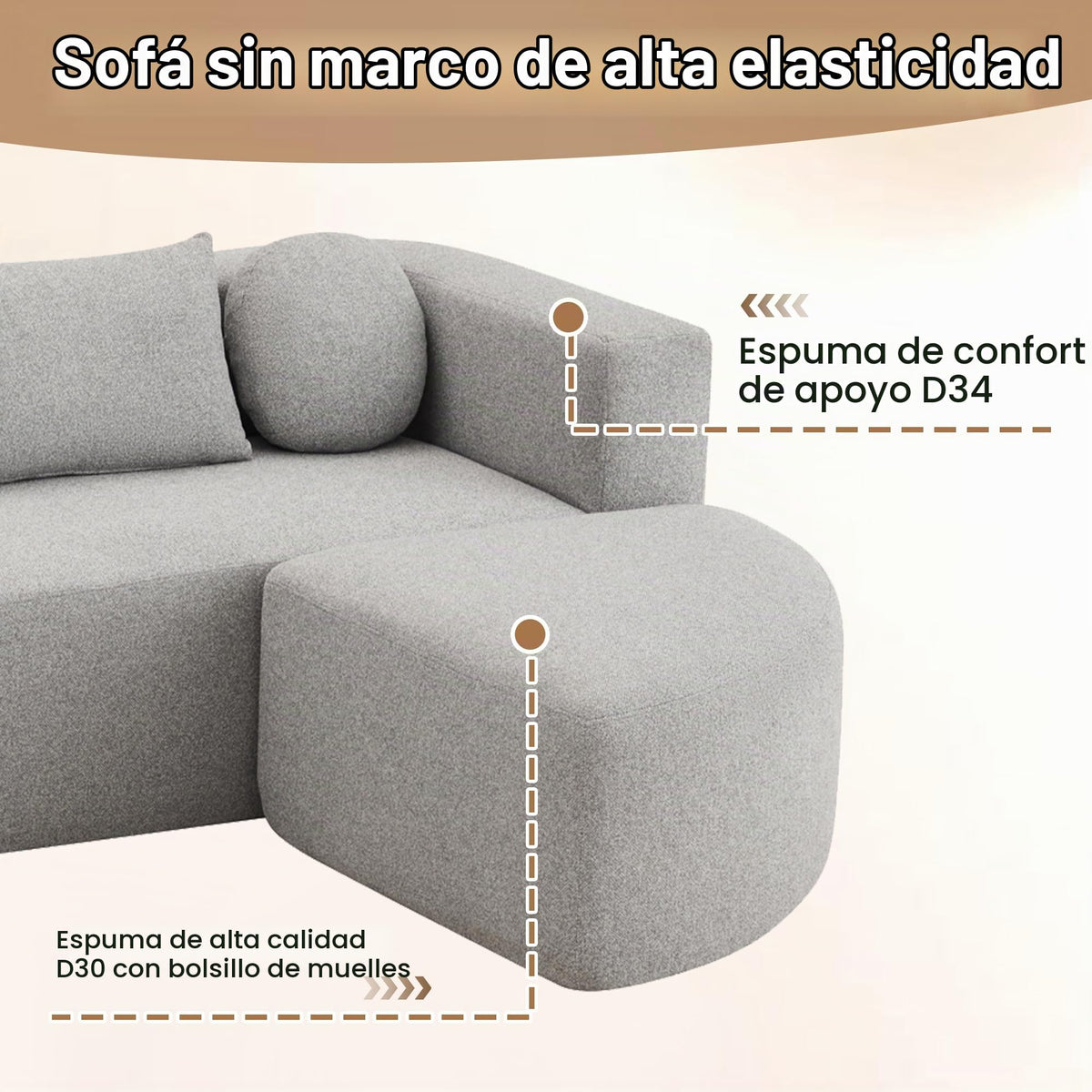 LAKFEW Sofa Cama con Cama Extensible y Taburete Almacenaje, Sofa Rinconera con USB, Lámpara de Lectura, Mesa Plegable con 2 Posavasos, 205x205x85 cm, Gris