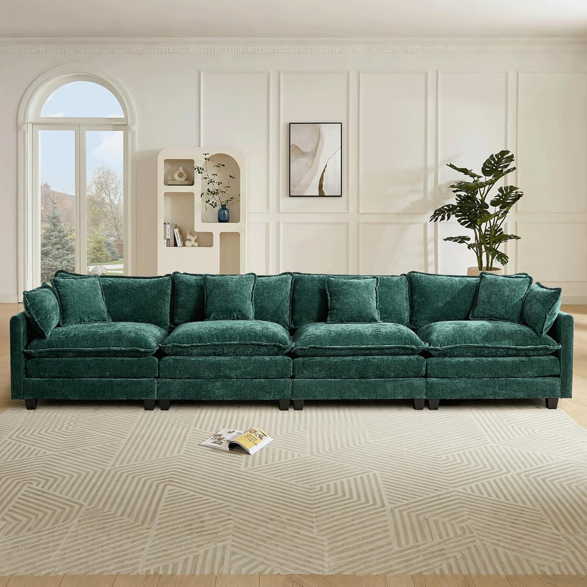 Sofá Modular Modular de 380.0 cm en Forma de L, sofás Convertibles de Gran tamaño, sofá de felpilla de 4 plazas con Asiento Profundo SleeperCloud con Almohadas y 2 otomanas para Sala de