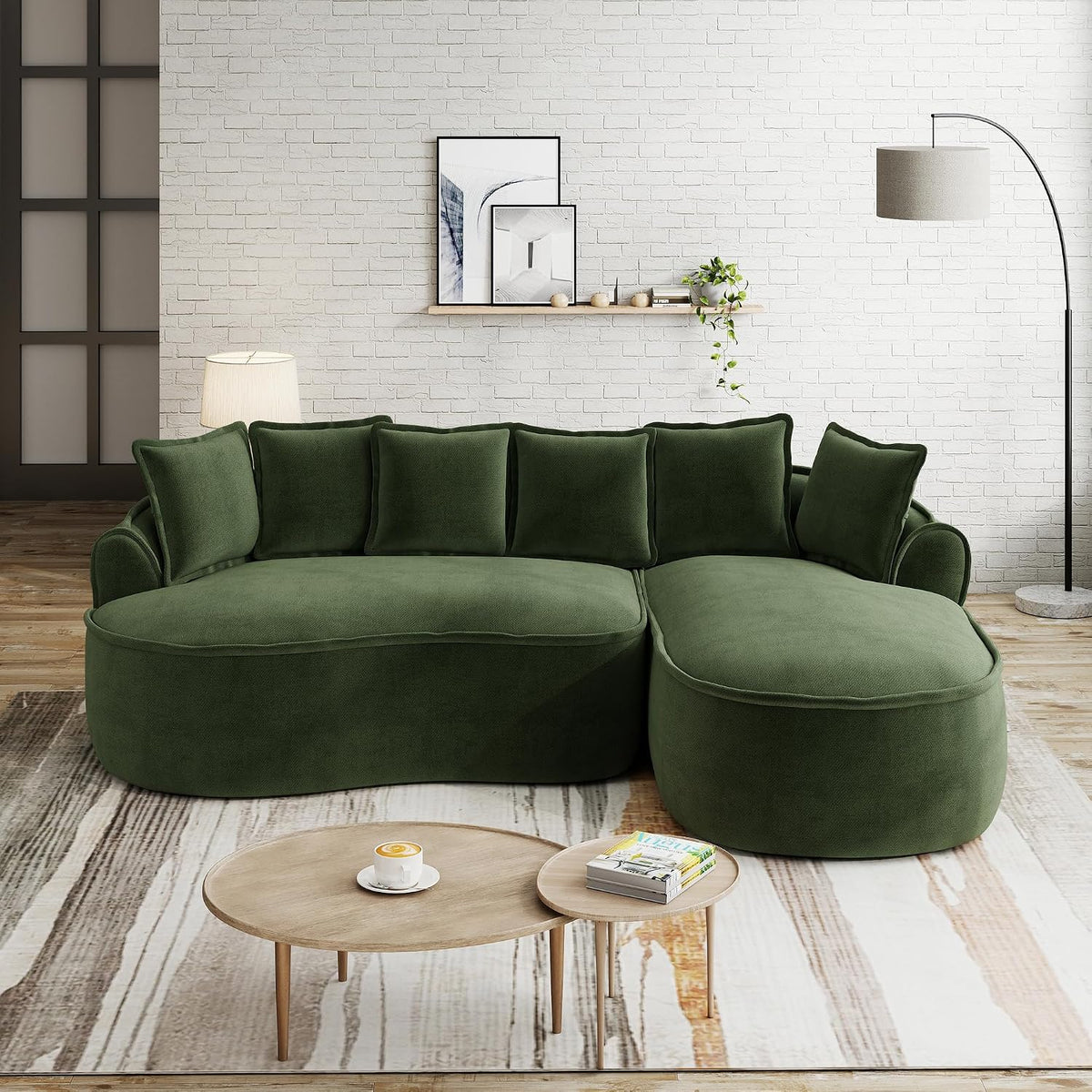 Sofá modular en forma de L sin marco, cómodo sofá de chenilla nube con asiento profundo, chaise longue moderno, extra grande, cojín ideal para salón, color verde