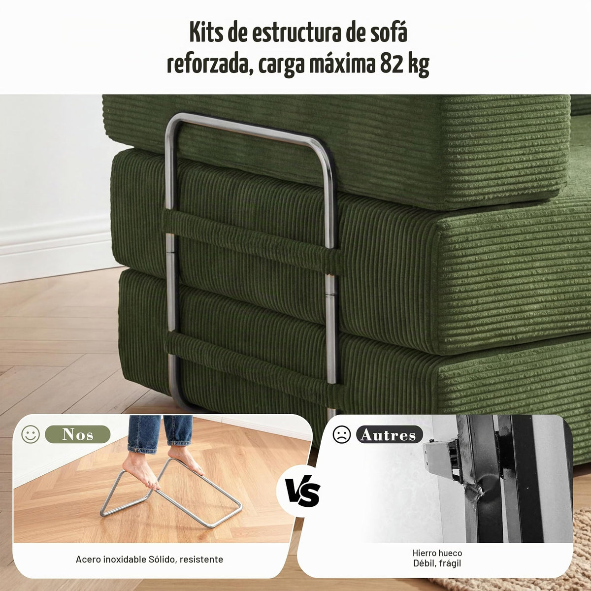 Vipbear Sofá Cama Pana 200×100×70 cm, sofá de Suelo transformable 5 en 1, Espuma de Alta Densidad, Apto para Mascotas y ergonómico, sin Montaje, Verde