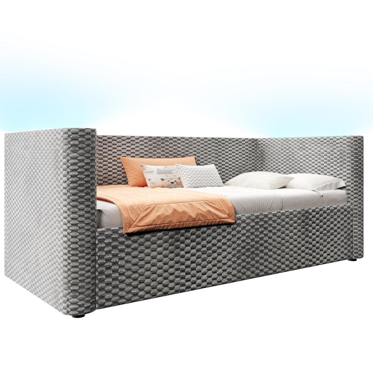 Moimhear Cama de día, diván cama, sofá cama, diseño de cama extensible multifuncional con tira de luz LED, somier de listones (sin colchón), terciopelo (beis, 90 x 200 cm+180 x 200 cm)