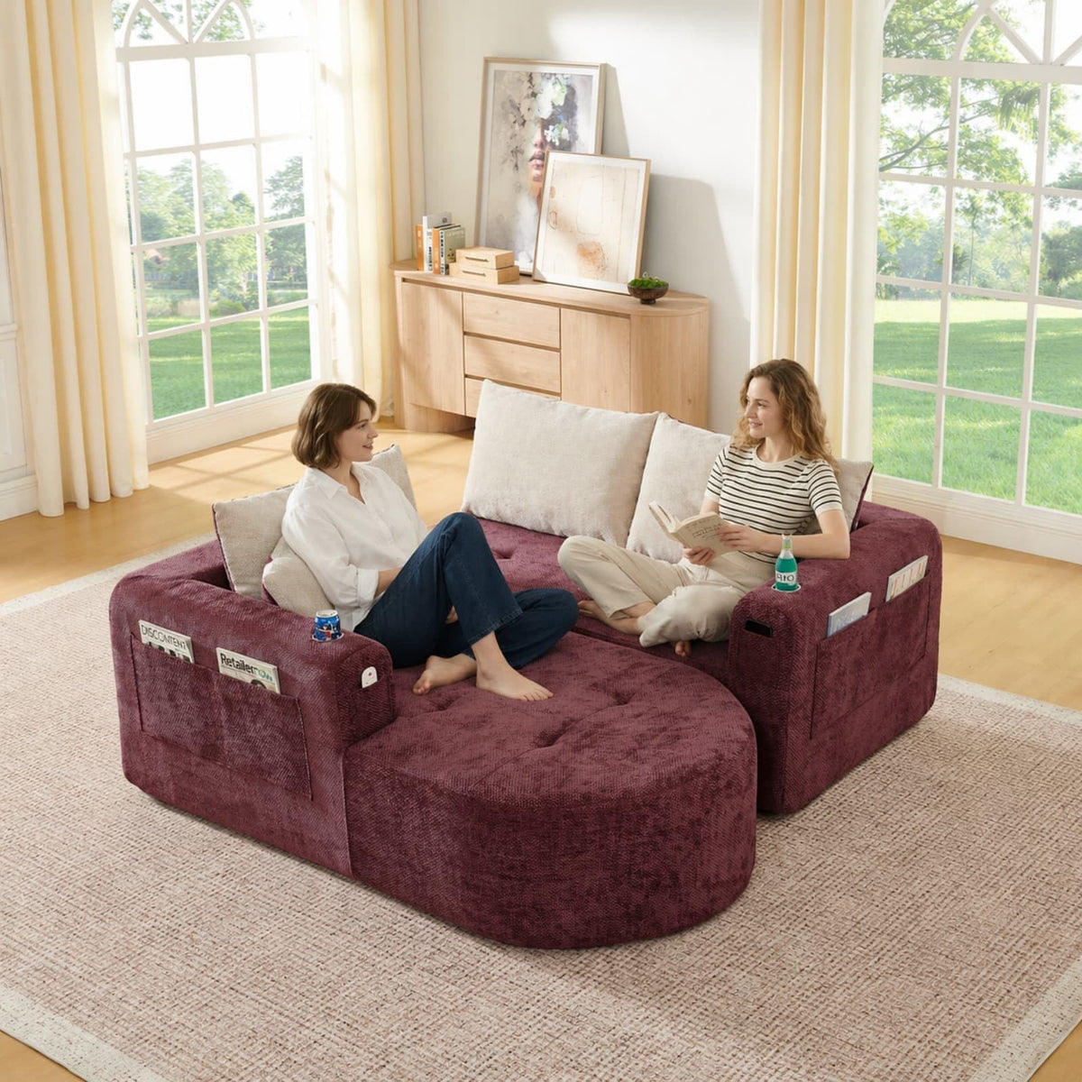 KOMHTOM Sofá Chaise Longue en L con Cojines (Negro)