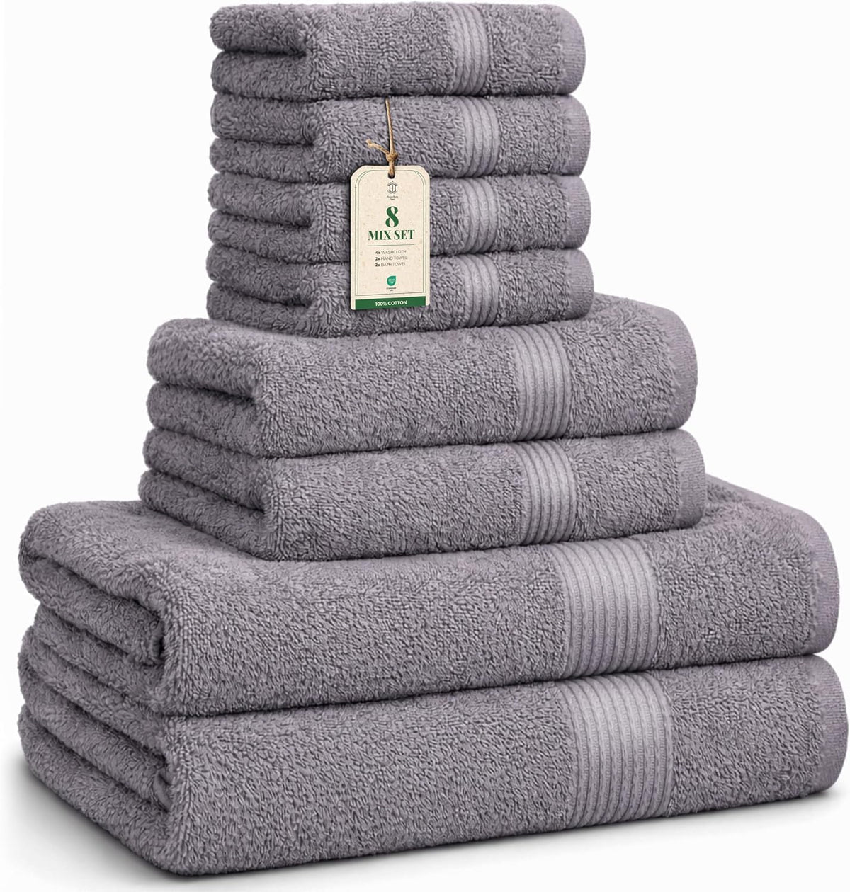 Luxe Set de Toallas 100% Algodón - 8 Piezas, 3 tamaños (30×30, 40×70 y 65×137 cm) - Suaves, absorbentes y de fácil Cuidado, Blanco