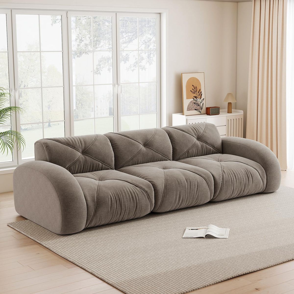 Sofá de esquina en forma de L de 4 plazas con reposapiés, sofá modular Cloud sin marcos de chenilla, sofá de estar suave, antideslizante, combinable de forma flexible, sin montaje, salón color