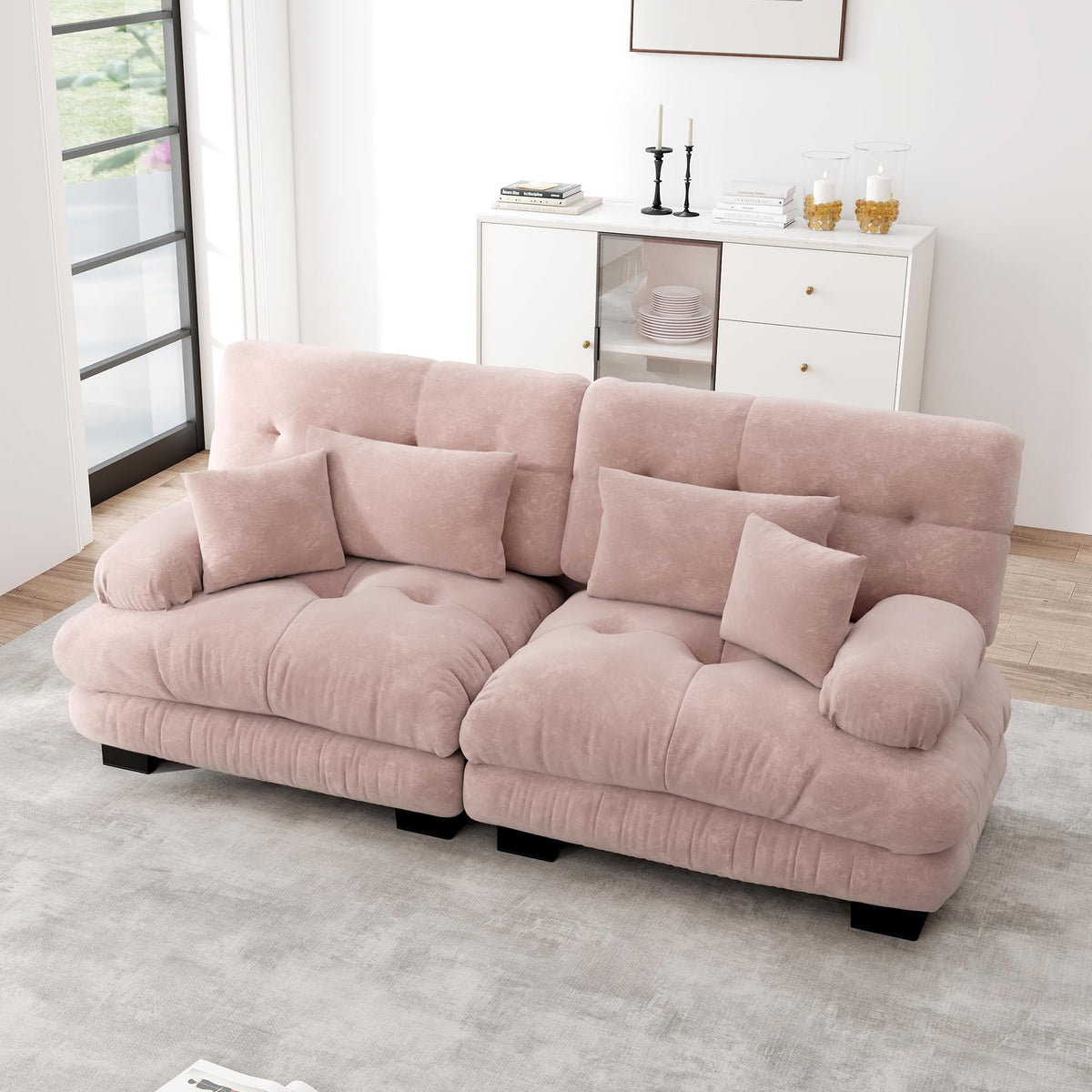 Sofá seccional Cloud en forma de L de 4 plazas con otomana móvil, ciniglia paisaje residencial con asiento profundo y reposabrazos anchos, gran sofá de sala para apartamento