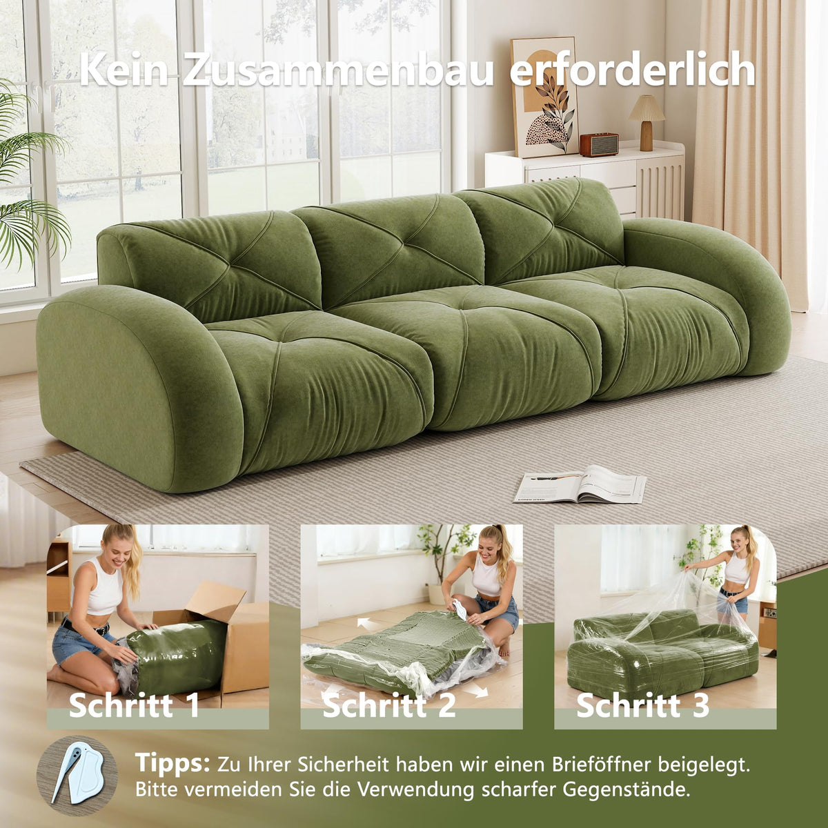 Sofá de esquina en forma de L de 4 plazas con reposapiés, sofá modular Cloud sin marcos de chenilla, sofá de estar suave, antideslizante, combinable de forma flexible, sin montaje, salón color