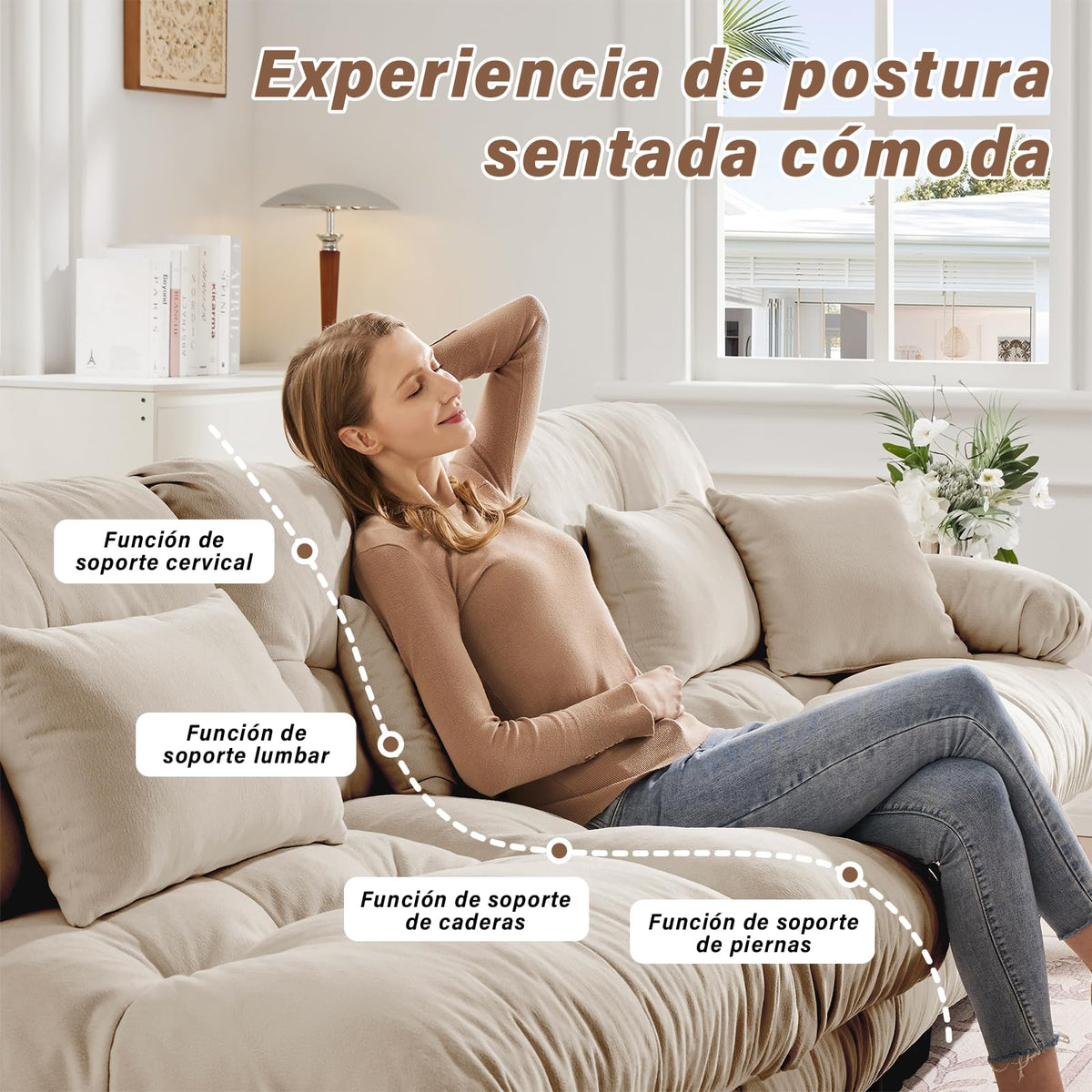 SoarFlash Sofá U Modular de 4 plazas para salón Moderno, sofá Nube de Tela Chenille con reposabrazos, Color Amarillo, 145×406 cm