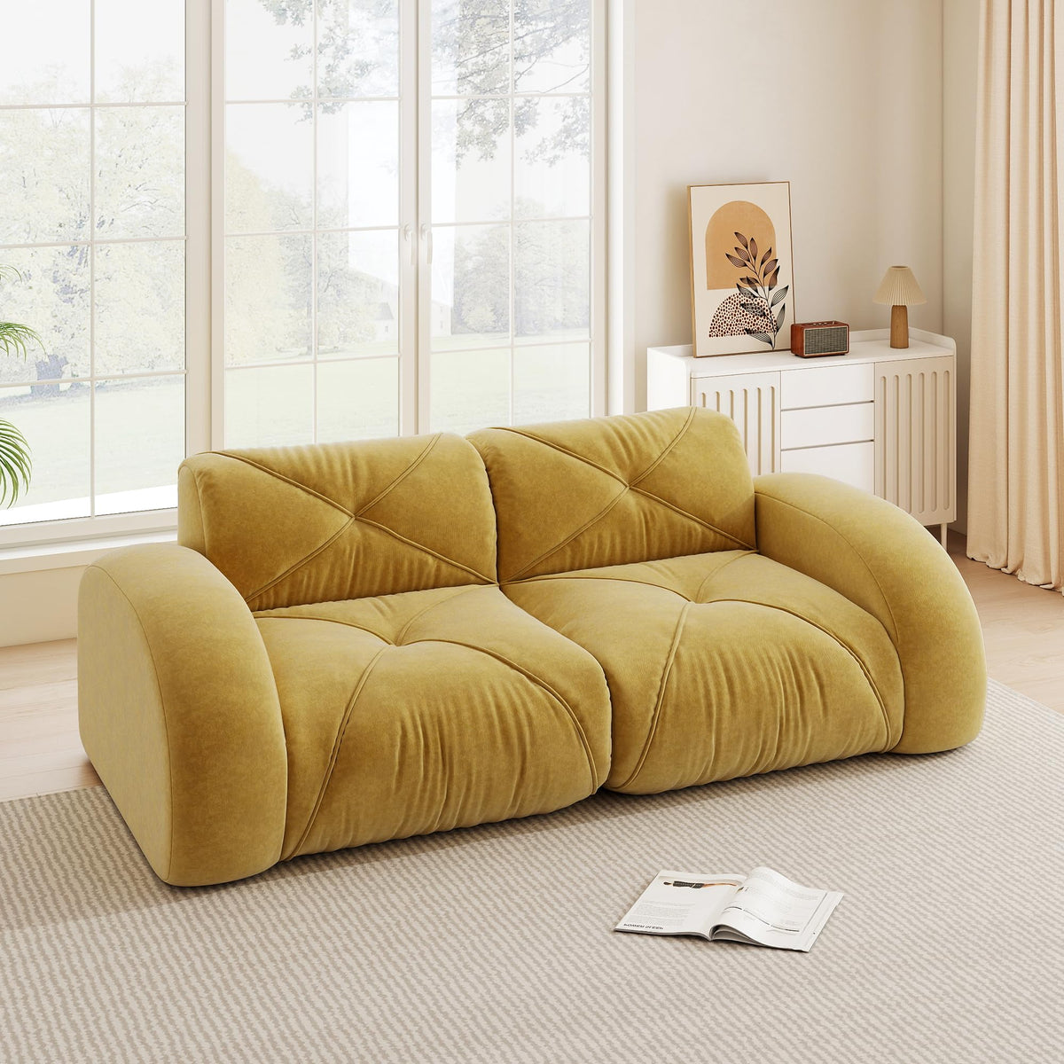 Sofá de esquina en forma de L de 4 plazas con reposapiés, sofá modular Cloud sin marcos de chenilla, sofá de estar suave, antideslizante, combinable de forma flexible, sin montaje, salón color
