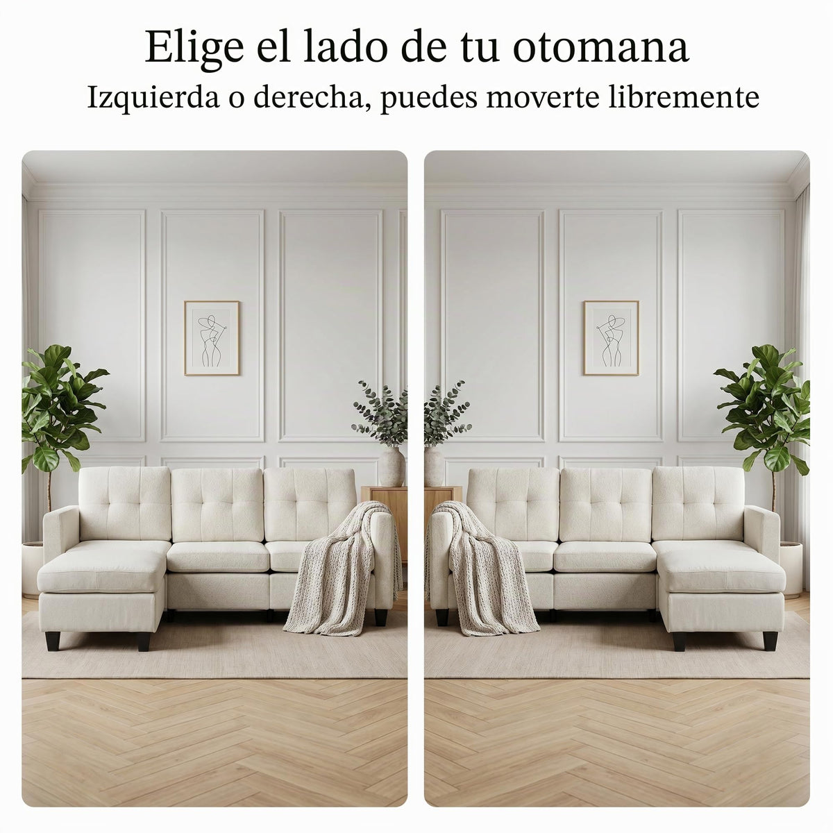 Sofá de 3 plazas con taburete, sofá flexible en forma de L como sofá esquinero, funda de tela suave con acolchado de espuma de alta densidad, sofá de salón para sala de estar, dormitorio, oficina y