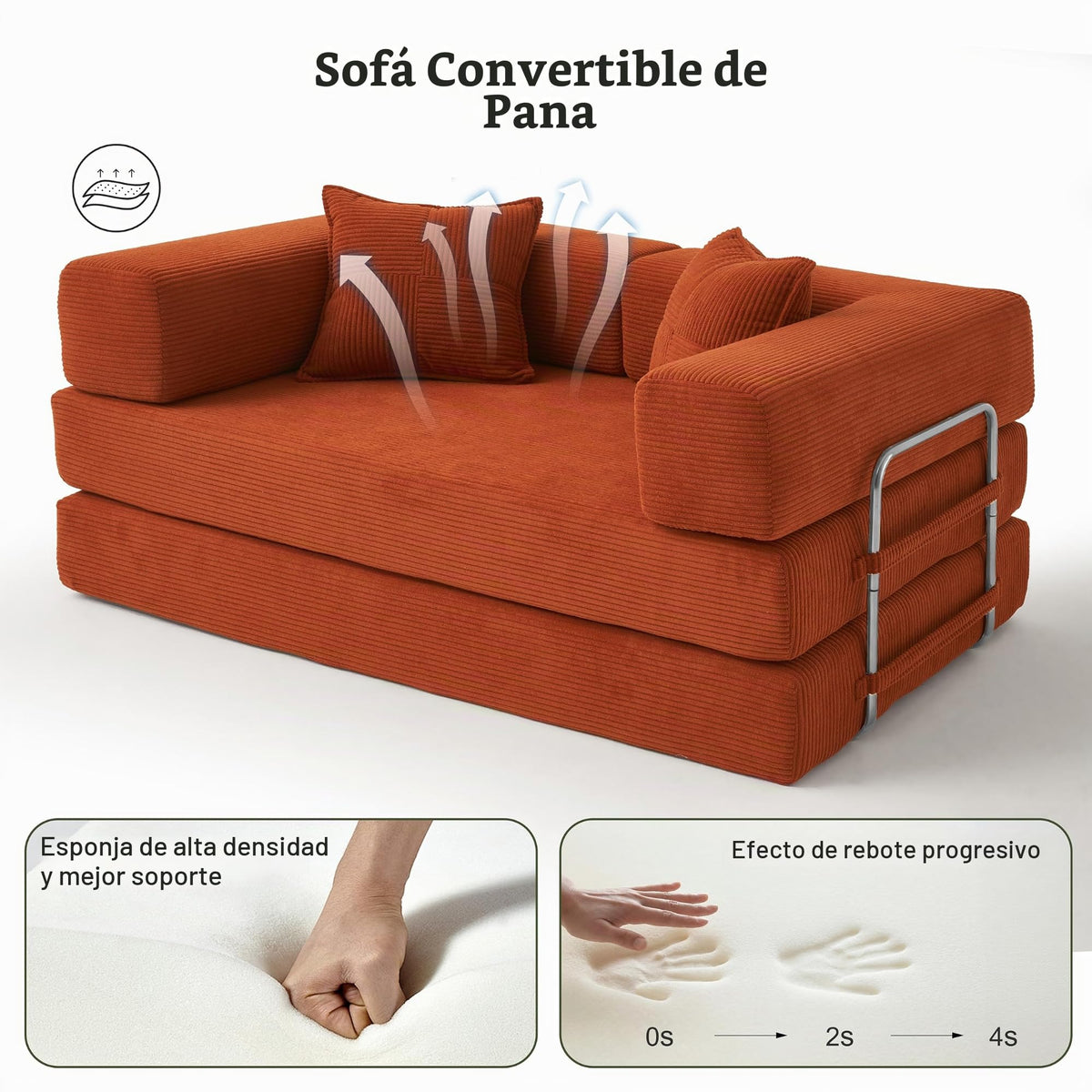 Vipbear Sofá Cama Pana 200×100×70 cm, sofá de Suelo transformable 5 en 1, Espuma de Alta Densidad, Apto para Mascotas y ergonómico, sin Montaje, Verde