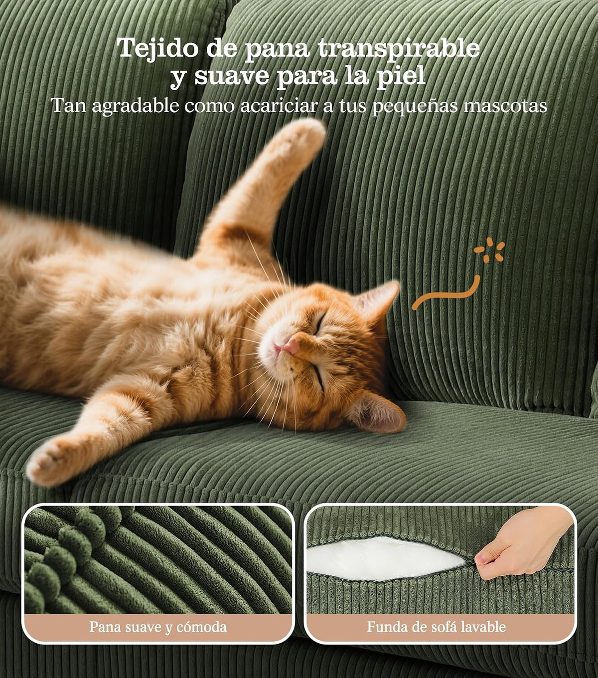 Kidirect Sofá de Pana de 3 plazas, 221 cm cómodo sofá de 53 cm Asientos Extra Profundos, sofá de salón Montaje sin Herramientas sofá Grande con 2 Cojines, sofá Moderno para Oficina,Verde Bosque