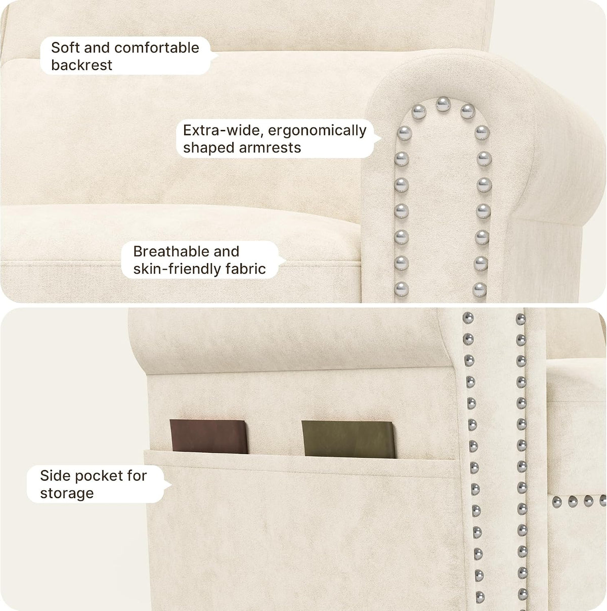 Sofá 2 Plazas,Loveseat con Bolsillo Lateral Beige