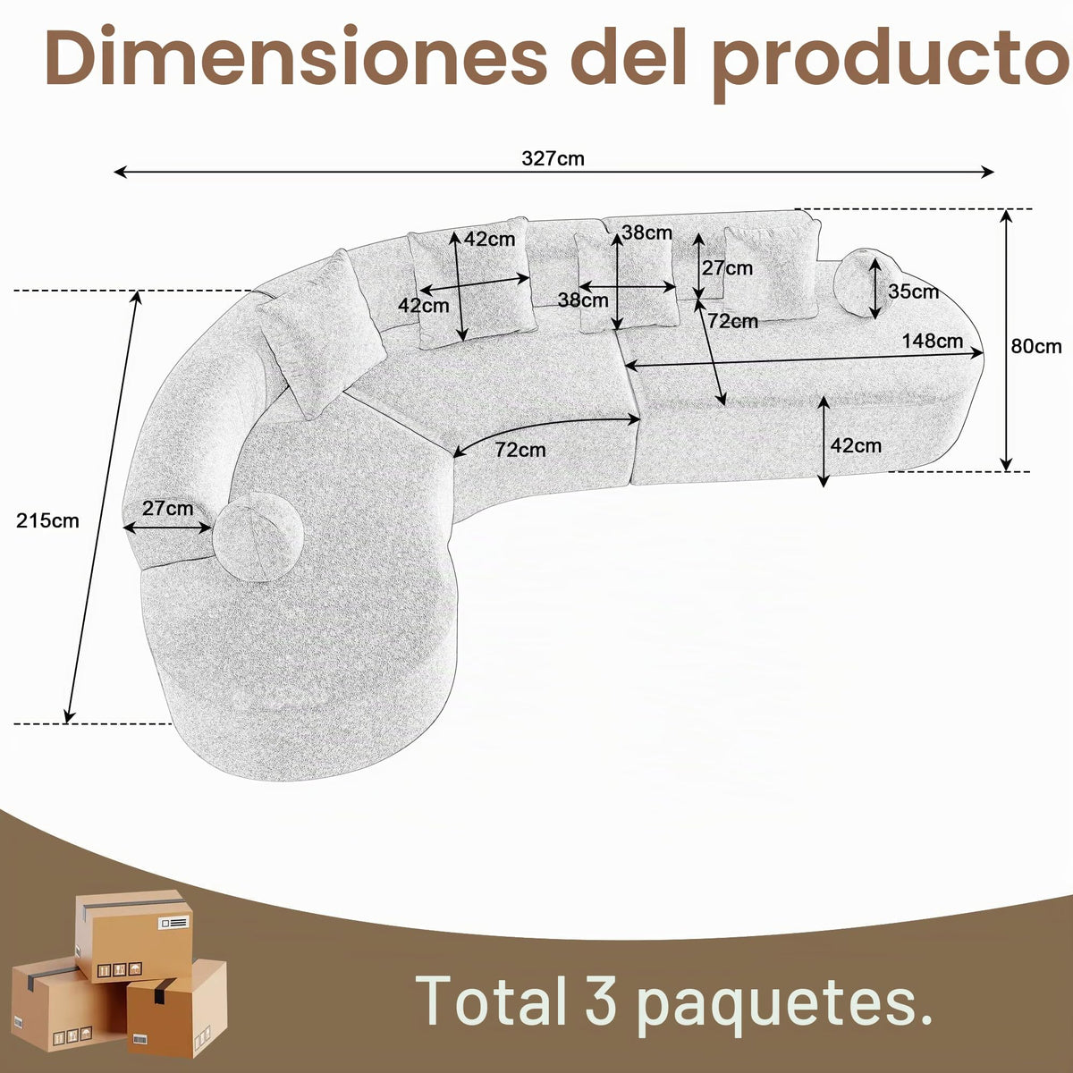 Bladez Sofá esquinero moderno curvado de 5 plazas, sofá modular de terciopelo, diseño curvado, cómodo sofá tapizado, cómodo sofá tapizado con cojines, adecuado para salón y apartamento, color blanco