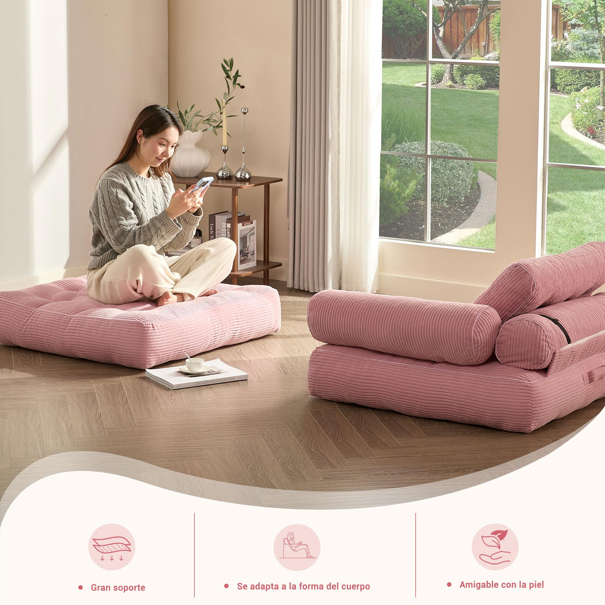 Sofá Convertible 4 en 1, Sofá Cama 1 Plaza, Pana, Negro