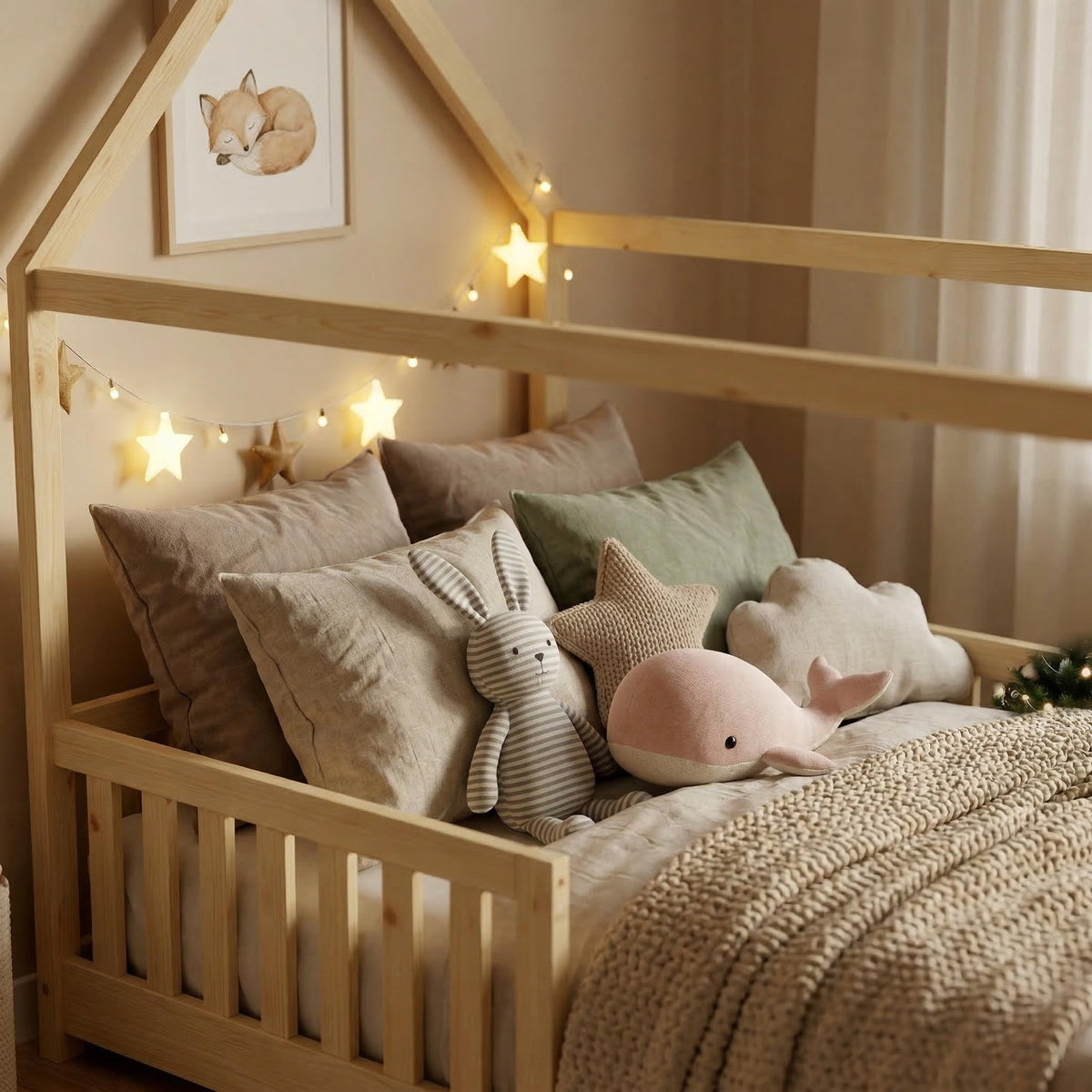 ecomi® Cama Infantil con Protección Anticaídas, Blanco, 80x160 cm