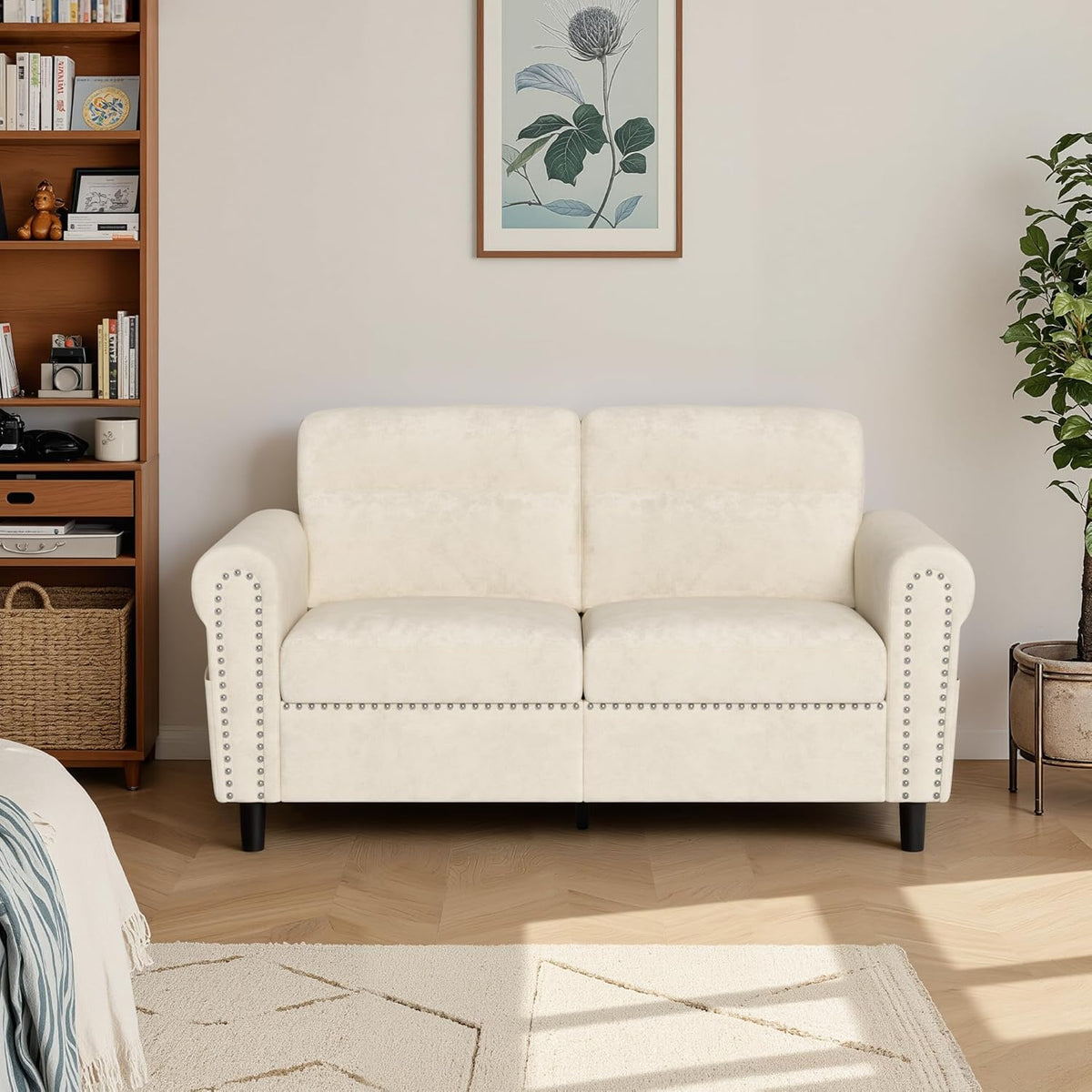 Sofá 2 Plazas,Loveseat con Bolsillo Lateral Beige