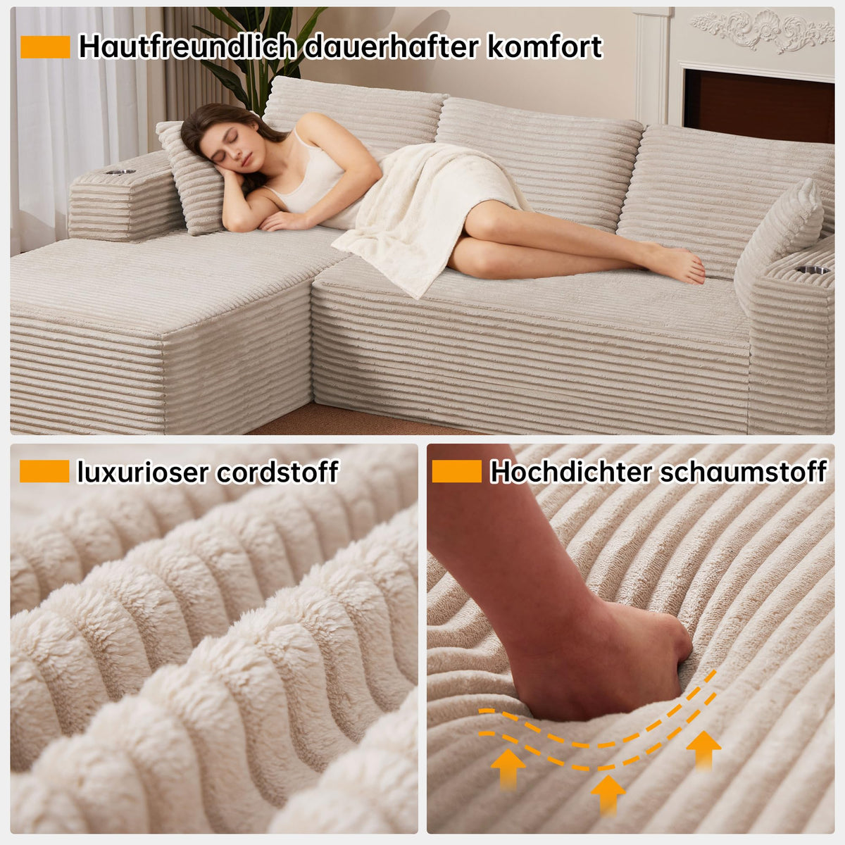 Sofa Modular sofás Comprimidos al vacío, Sofa Cama Chaise Longue 102 inch/261cm Sofá de Suelo Modular sin Estructura con Función de Dormir, Sofá para Salón o Apartamento, Negro