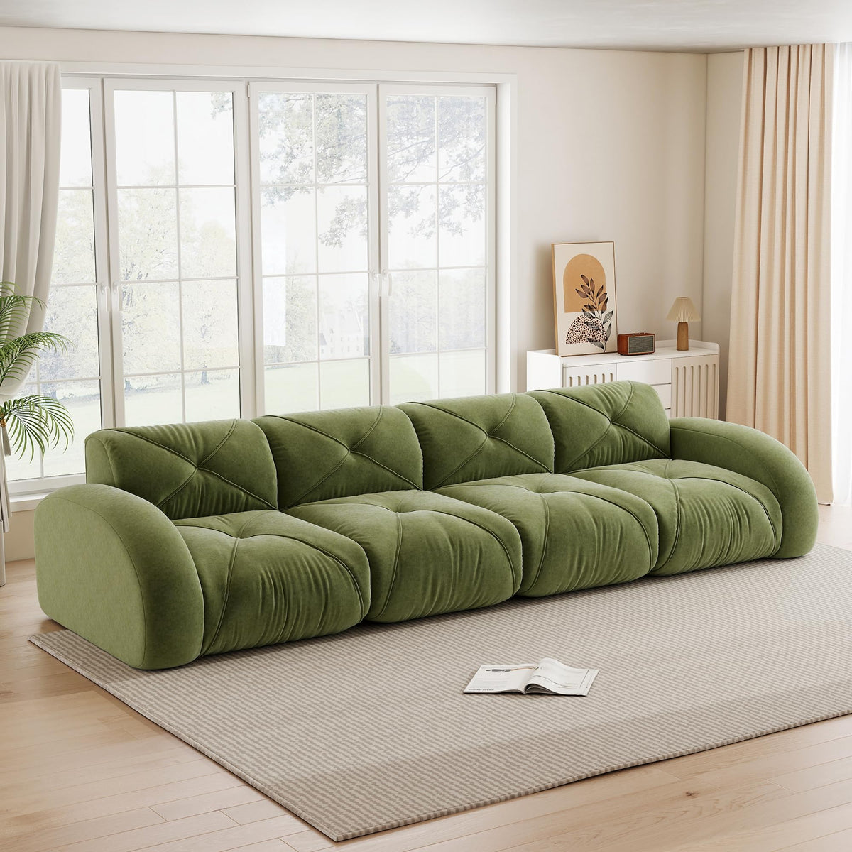 Sofá de esquina en forma de L de 4 plazas con reposapiés, sofá modular Cloud sin marcos de chenilla, sofá de estar suave, antideslizante, combinable de forma flexible, sin montaje, salón color