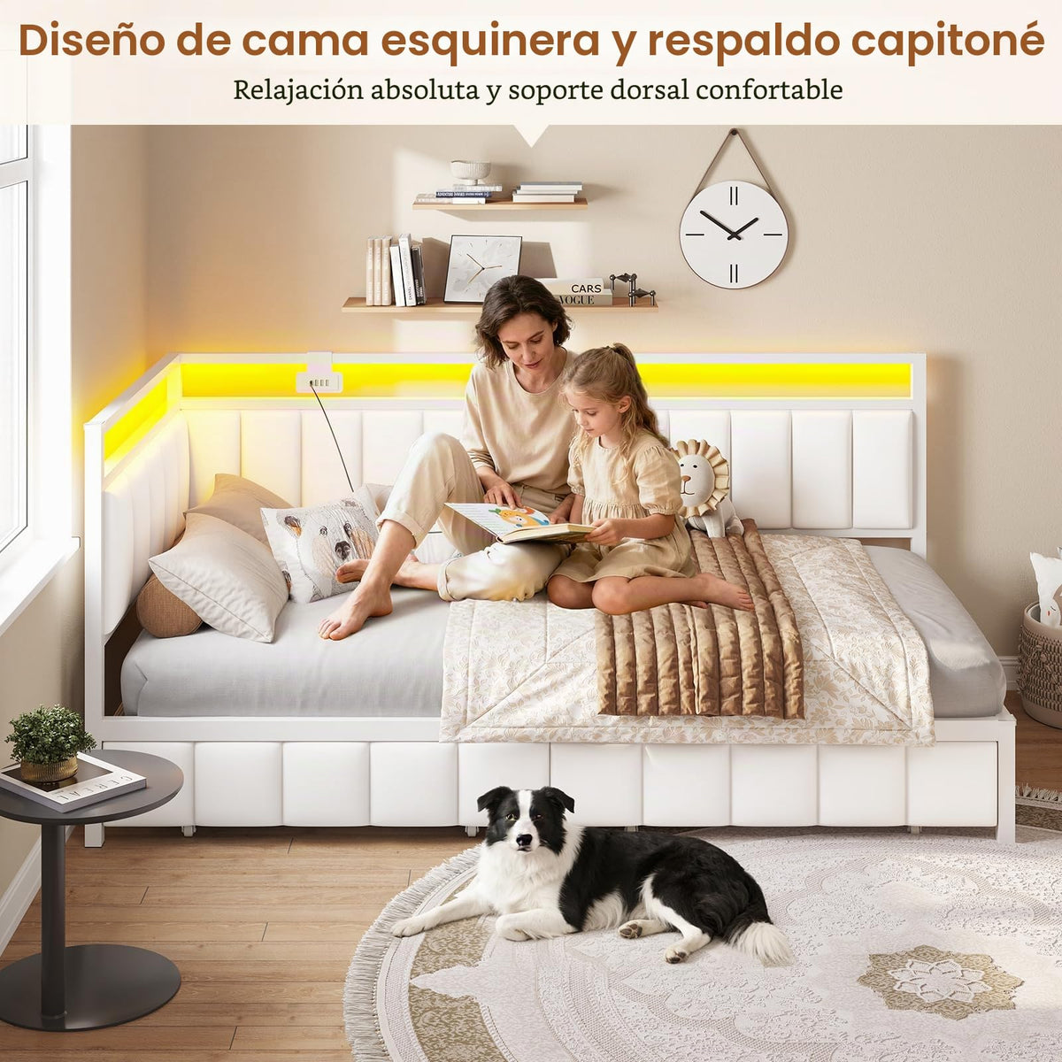 DICTAC Cama Tapizada Sofá Cama 90 x 190 cm con iluminación LED y Toma USB,Camas Juvenil con 2 cajones de Almacenamiento, Estructura de Cama de 90x190 con somier de láminas de Metal, Gris Oscuro