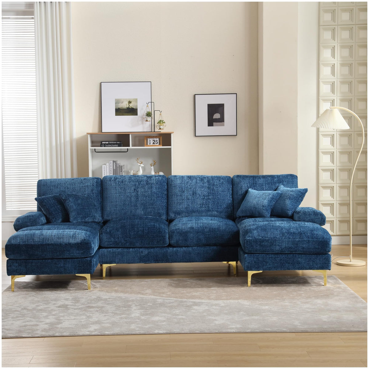 Sapgaks Sofá Seccional en U Moderno,Sofá 4 plazas,Mueble Acolchado de diseño Moderno,Tela de Chenilla (Beige)