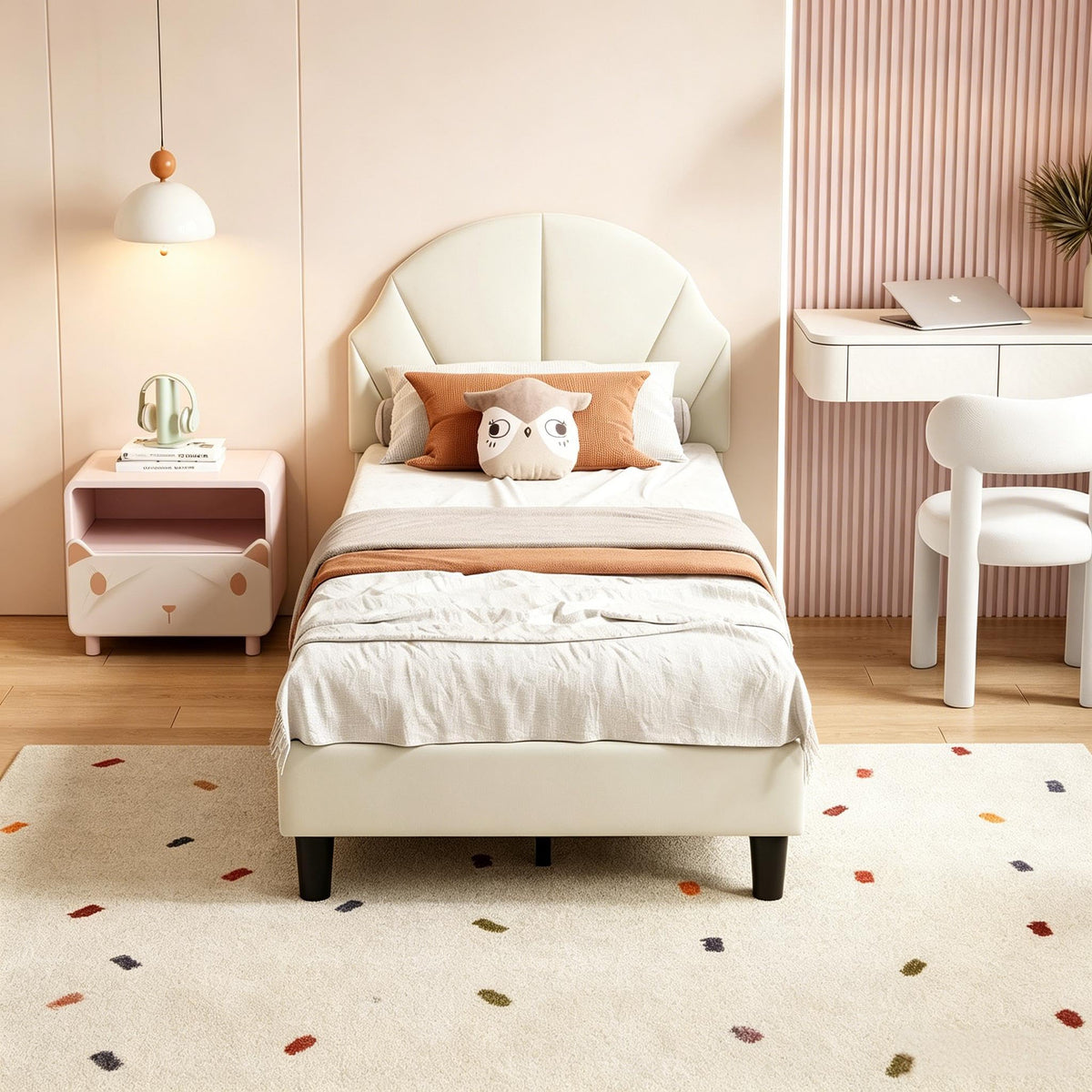 Cama Infantil tapizada 140 x 200 cm con LED, Cama tapizada para niños 140 x 200 con cabecera Ajustable Marco de Camas, Camas de Princesa para Niña en Forma de Corona con Somier(Rosa, 140 x 200)