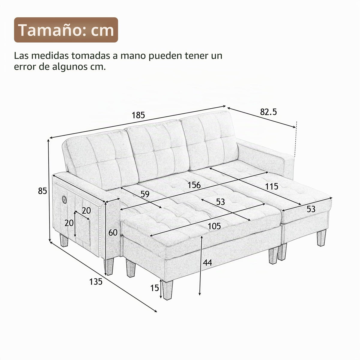 Lubvtti Sofá cama de 3 plazas moderno con función de cama, con espacio de almacenamiento, cargador USB, reposabrazos portaobjetos y 2 cojines, sofá de esquina en L, sofá de 3 plazas, chenilla (C-gris)