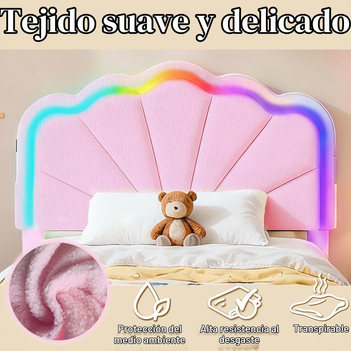 Armazón de Cama de Cuero 140x200cm con luz LED, Blanco