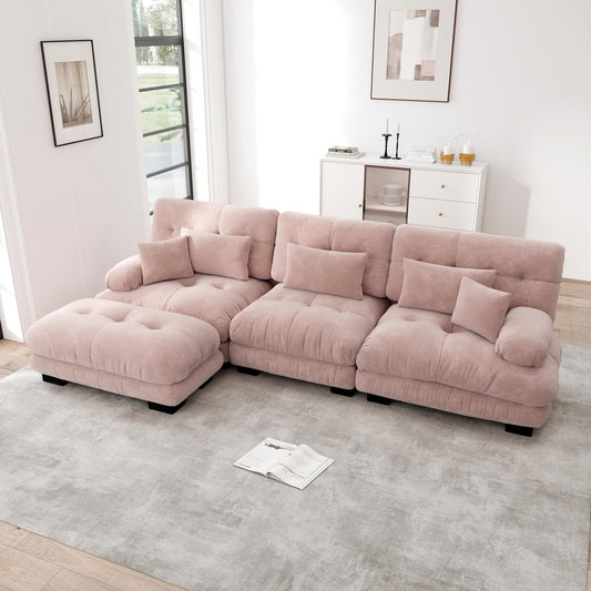 Sofá seccional Cloud en forma de L de 4 plazas con otomana móvil, ciniglia paisaje residencial con asiento profundo y reposabrazos anchos, gran sofá de sala para apartamento