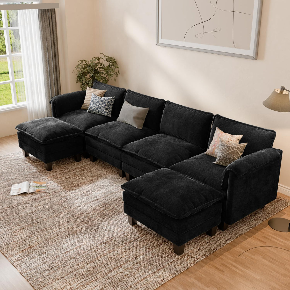 ELUCHANG Sofá Nube Modular 256cm, Sofá de 3 Plazas con Asiento Profundo 62cm, Montaje sin Herramientas, Sofá Moderno de Chenilla para Salón y Habitación, Gris Perla
