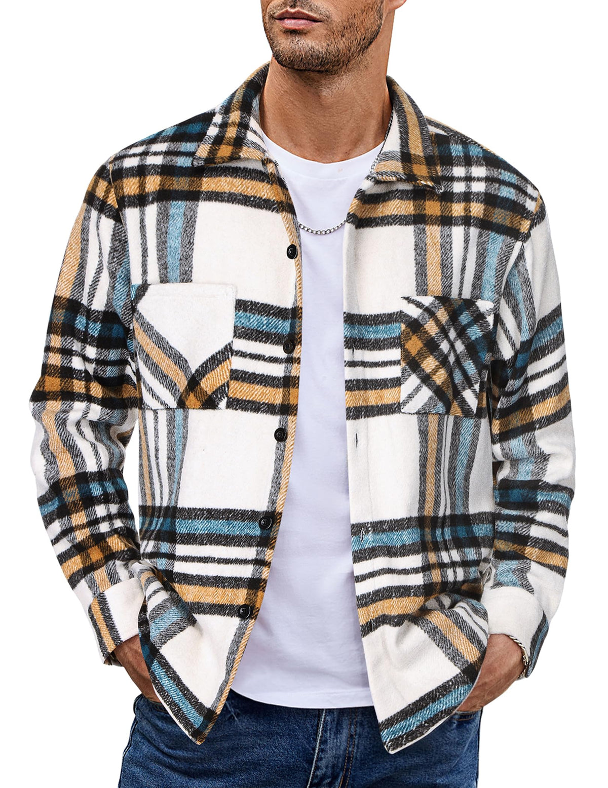 COOFANDY Sobrecamisa Hombre a Cuadros Chaqueta Leñador Casual