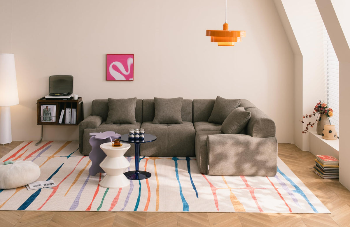 Sofá Modular 3 plazas con Chaise Longue, tapizado en Chenilla, Fundas de Cojines desenfundables (Gris Mineral, 3 plazas con Chaise Longue)
