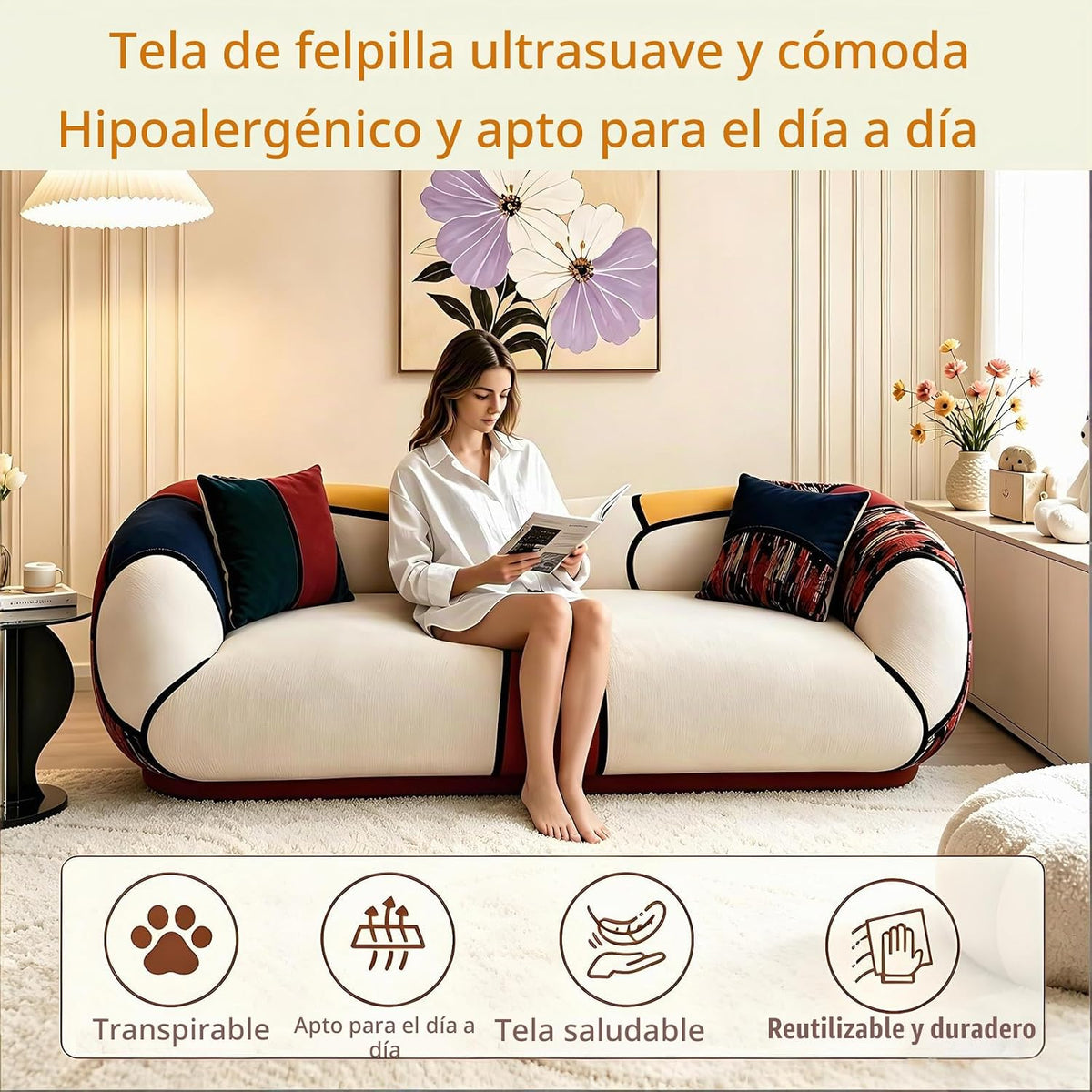 Vipbear Sofá sin estructura, 265 cm, en chenilla, modular, curvo, 3-4 plazas, con 2 cojines de espuma de alta densidad, para salón, sin montaje
