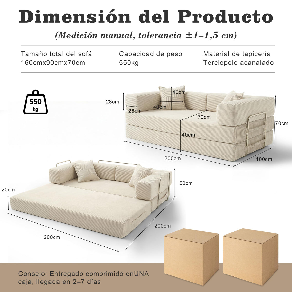 Vipbear Sofá Cama Pana 200×100×70 cm, sofá de Suelo transformable 5 en 1, Espuma de Alta Densidad, Apto para Mascotas y ergonómico, sin Montaje, Verde