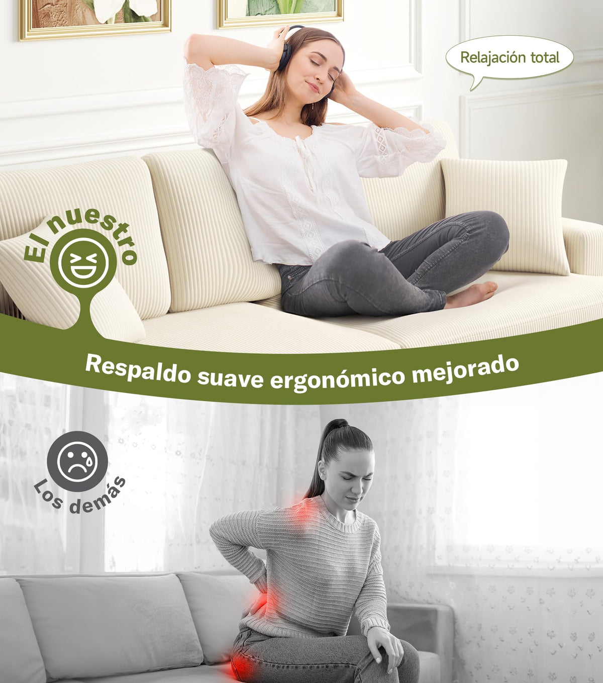 Kidirect Sofá de Pana de 3 plazas, 221 cm cómodo sofá de 53 cm Asientos Extra Profundos, sofá de salón Montaje sin Herramientas sofá Grande con 2 Cojines, sofá Moderno para Oficina,Verde Bosque