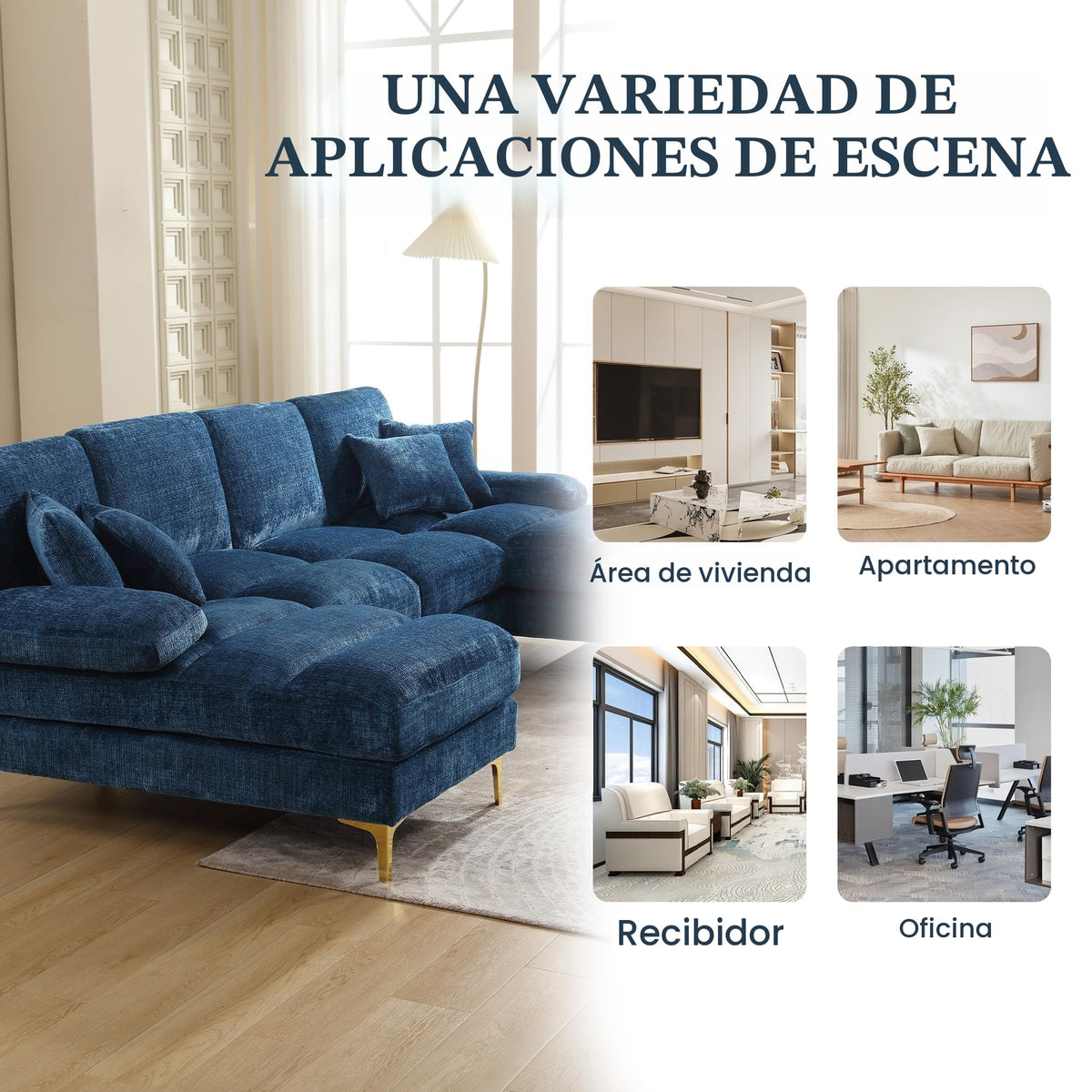 Lubvtti Sofá Moderno en U con iluminación Ambiental LED y Puerto USB+Type-C,sofá 4 plazas con 4 Cojines de Lujo y Respaldo ergonómico, sofá cheslong 4 plazas,Terciopelo,Negro