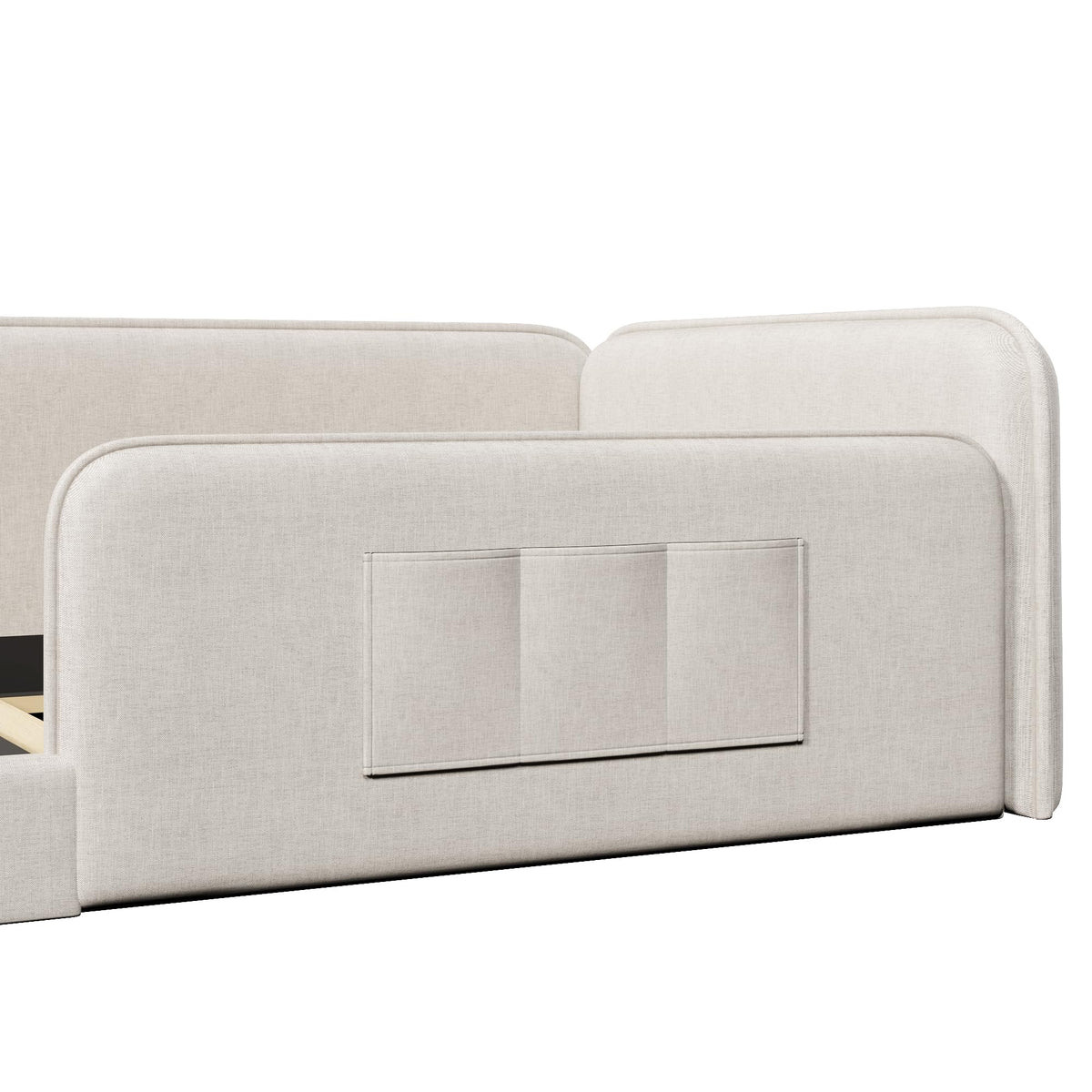 Cama con plataforma 90 x 200 cm con funda de lino suave, acolchado de espuma con marco de seguridad integral, color gris