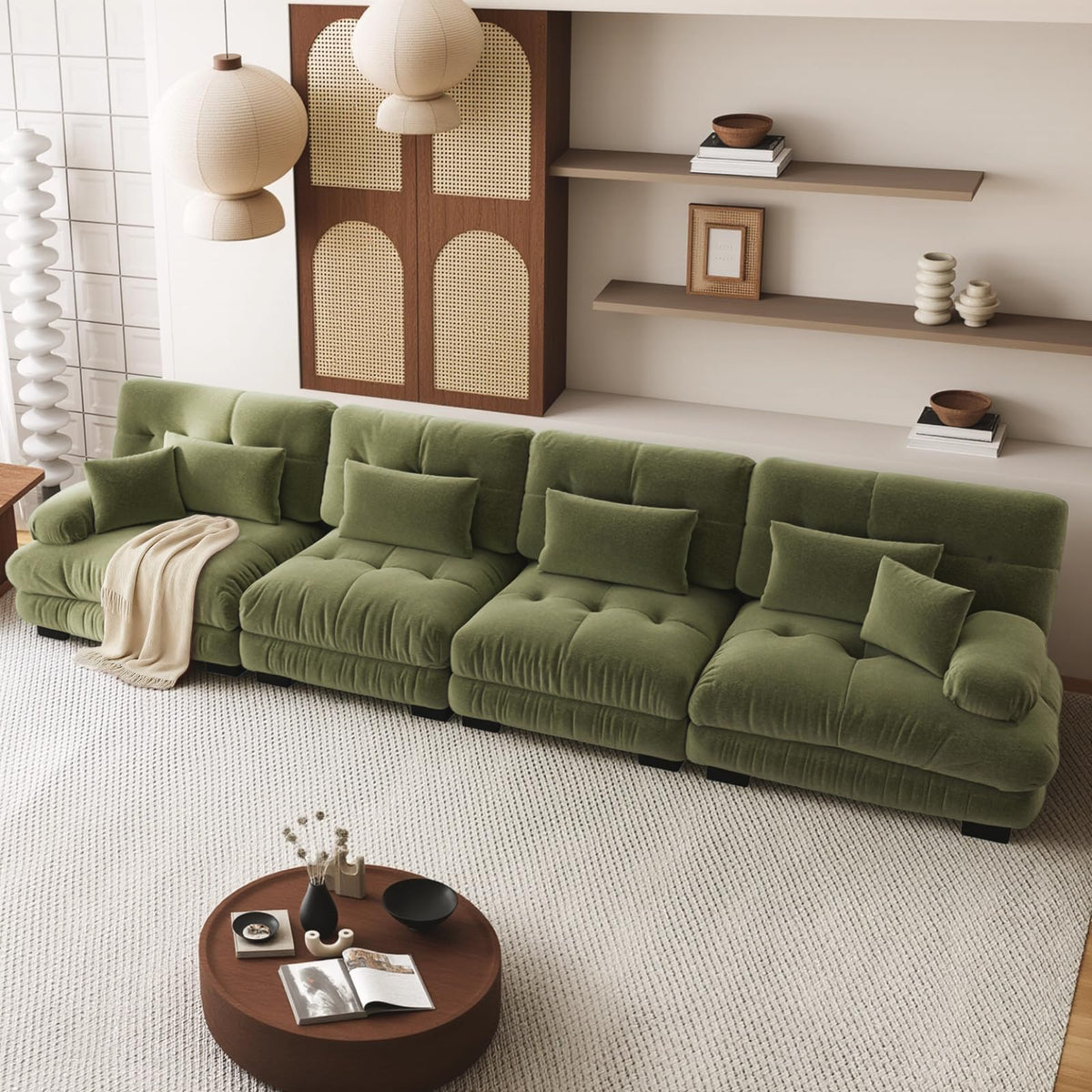 SoarFlash Sofá U Modular de 4 plazas para salón Moderno, sofá Nube de Tela Chenille con reposabrazos, Color Amarillo, 145×406 cm