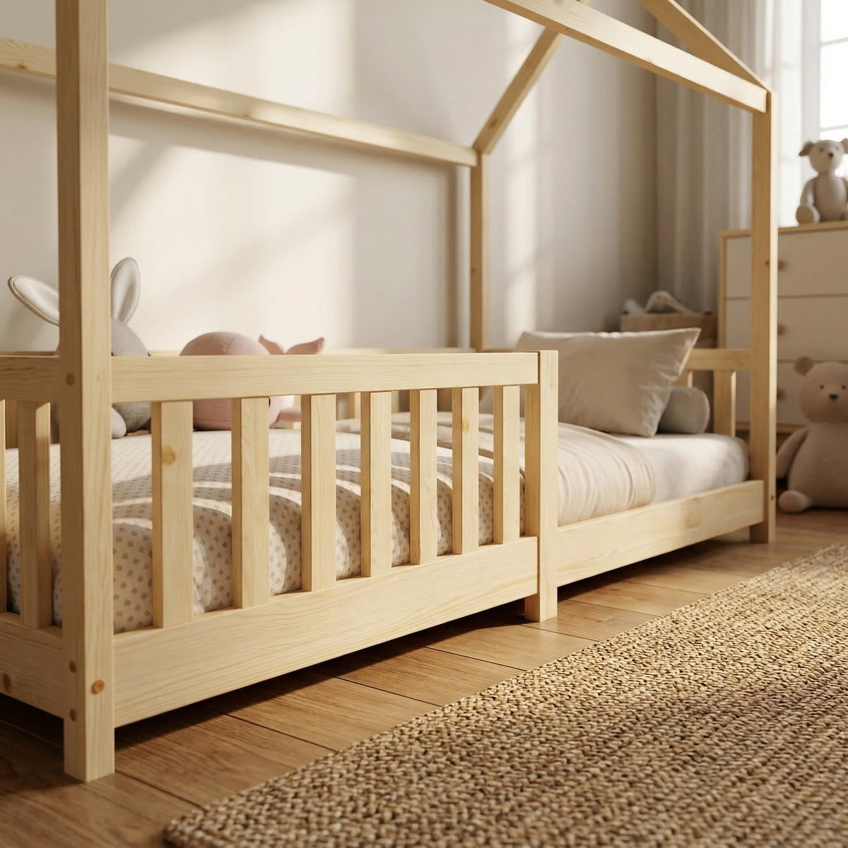 ecomi® Cama Infantil con Protección Anticaídas, Blanco, 80x160 cm