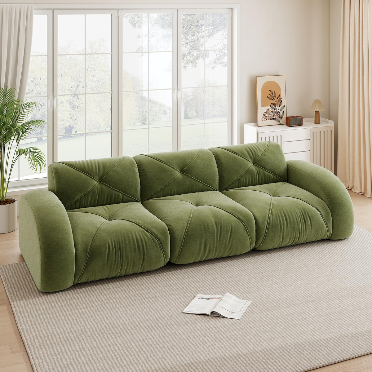 Sofá de esquina en forma de L de 4 plazas con reposapiés, sofá modular Cloud sin marcos de chenilla, sofá de estar suave, antideslizante, combinable de forma flexible, sin montaje, salón color