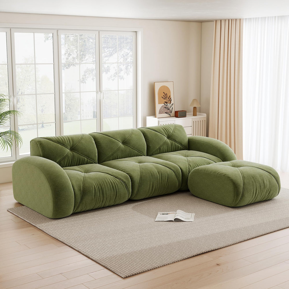 Sofá de esquina en forma de L de 4 plazas con reposapiés, sofá modular Cloud sin marcos de chenilla, sofá de estar suave, antideslizante, combinable de forma flexible, sin montaje, salón color