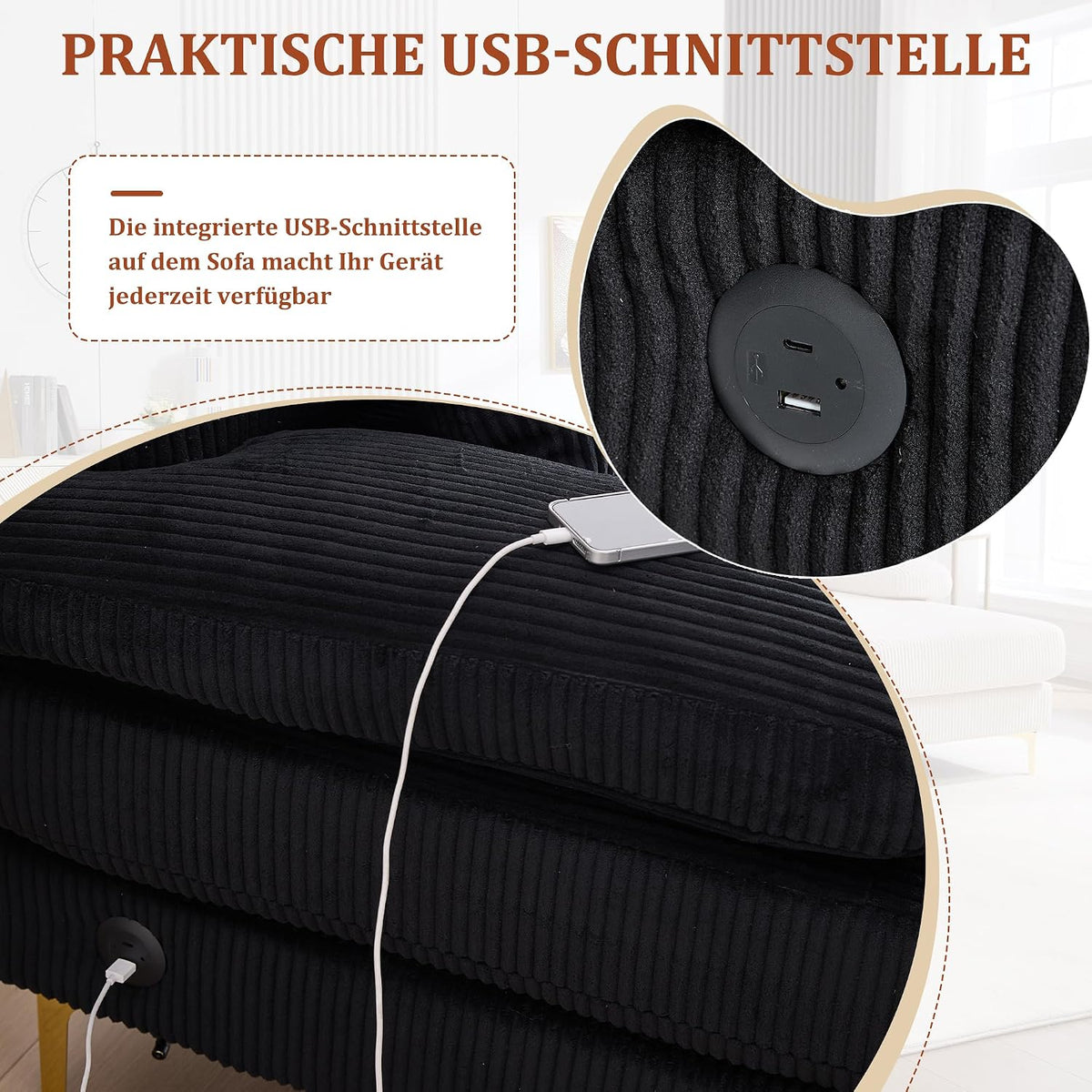 Lubvtti Sofá Moderno en U con iluminación Ambiental LED y Puerto USB+Type-C,sofá 4 plazas con 4 Cojines de Lujo y Respaldo ergonómico, sofá cheslong 4 plazas,Terciopelo,Negro