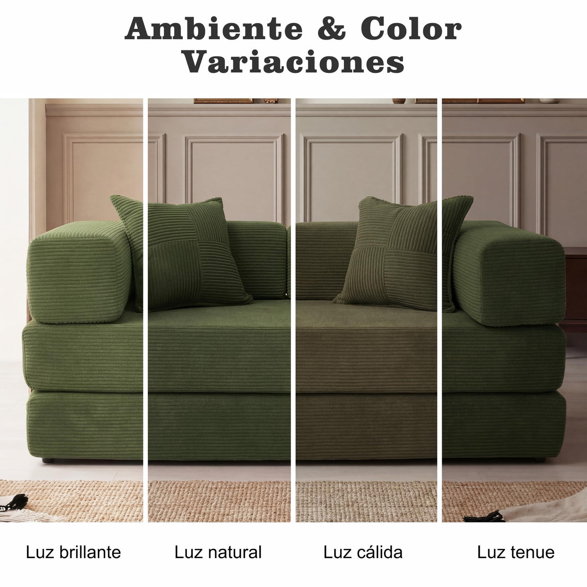 Vipbear Sofá Cama Pana 200×100×70 cm, sofá de Suelo transformable 5 en 1, Espuma de Alta Densidad, Apto para Mascotas y ergonómico, sin Montaje, Verde