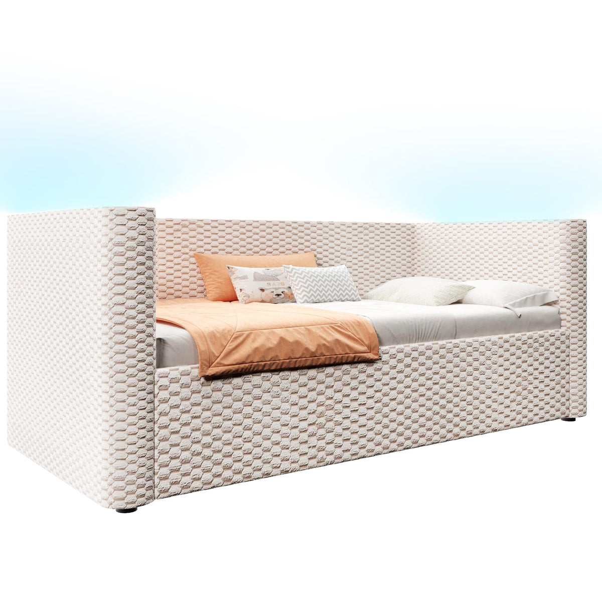 Moimhear Cama de día, diván cama, sofá cama, diseño de cama extensible multifuncional con tira de luz LED, somier de listones (sin colchón), terciopelo (beis, 90 x 200 cm+180 x 200 cm)