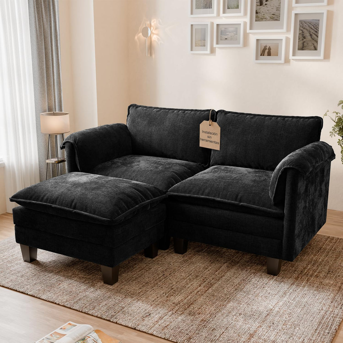 ELUCHANG Sofá Nube Modular 256cm, Sofá de 3 Plazas con Asiento Profundo 62cm, Montaje sin Herramientas, Sofá Moderno de Chenilla para Salón y Habitación, Gris Perla