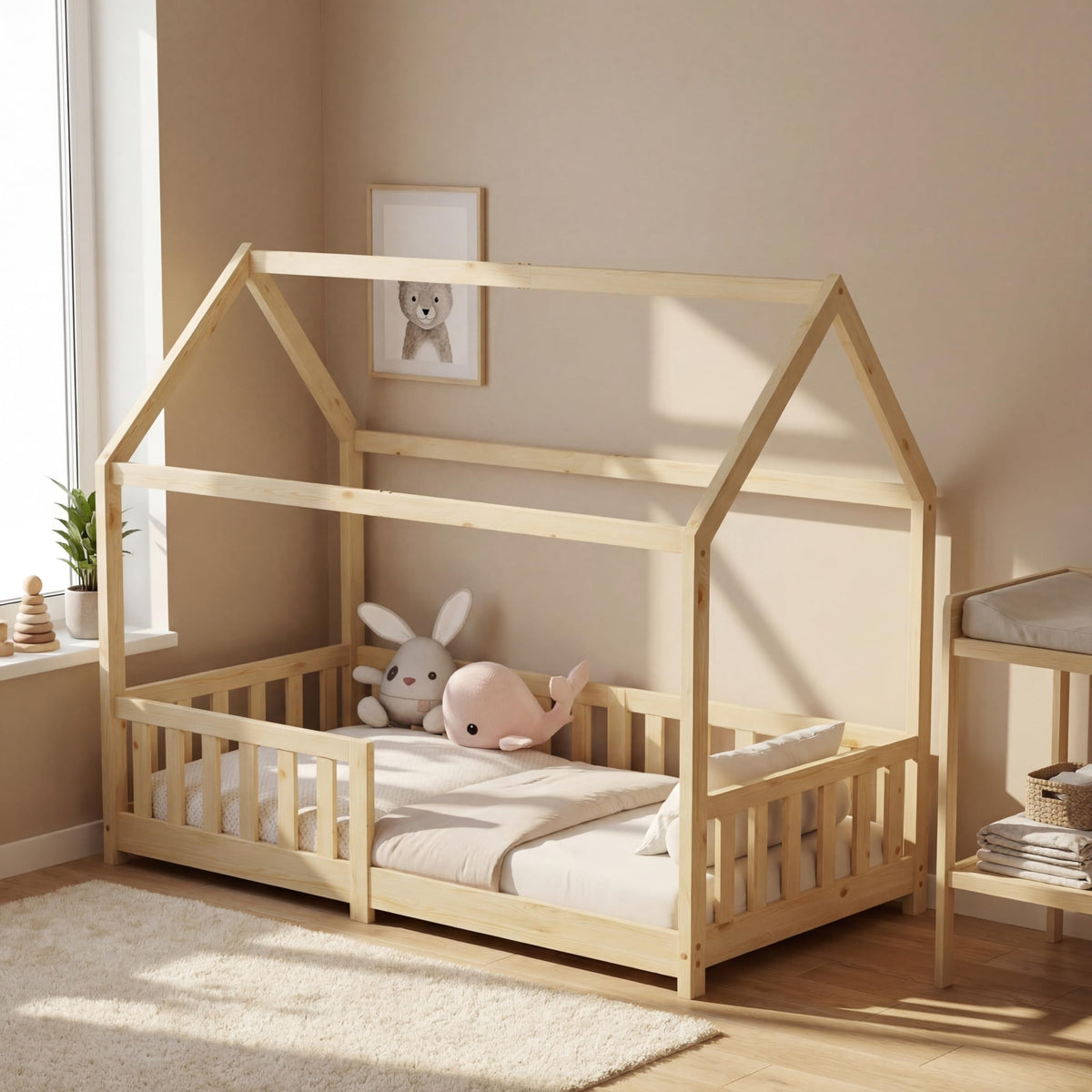 ecomi® Cama Infantil con Protección Anticaídas, Blanco, 80x160 cm