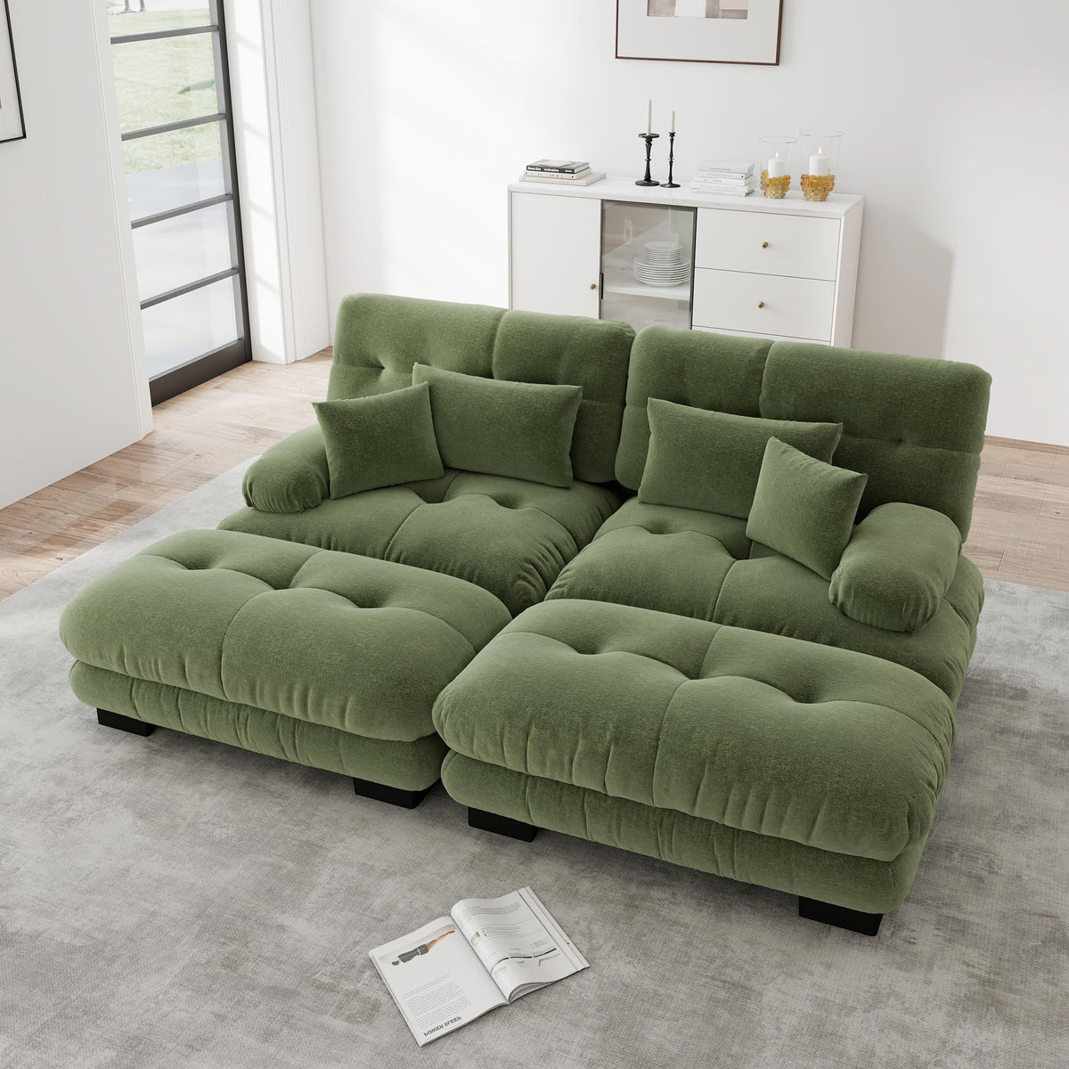 Sofá seccional Cloud en forma de L de 4 plazas con otomana móvil, ciniglia paisaje residencial con asiento profundo y reposabrazos anchos, gran sofá de sala para apartamento
