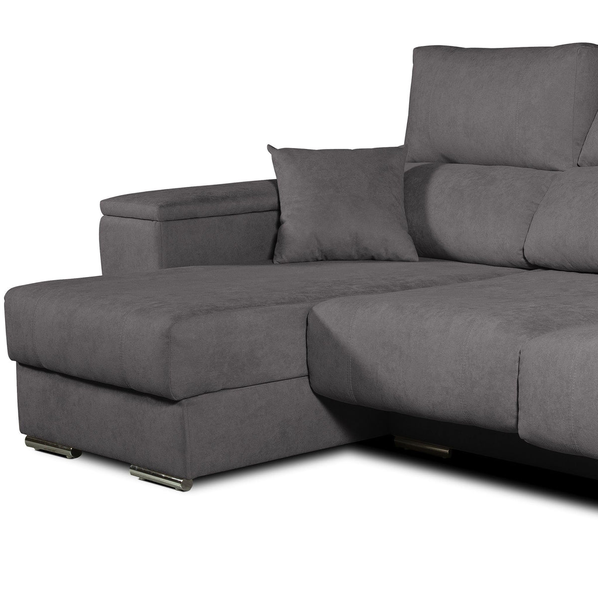 Sofá Chaise Longue Corsa Moderno y Contemporáneo | Confort Máximo con Asientos Deslizantes y Respaldos Reclinables | Tela Antimanchas Aqualine, Arcón de Almacenaje, Hecho en España – Beige Derecha