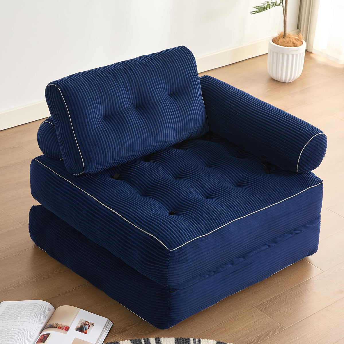Sofá Convertible 4 en 1, Sofá Cama 1 Plaza, Pana, Negro
